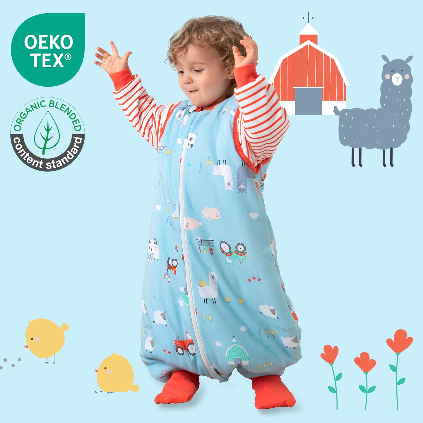 Bio Schlafsack mit Füßen und umklappbaren Bündchen 2.5 TOG