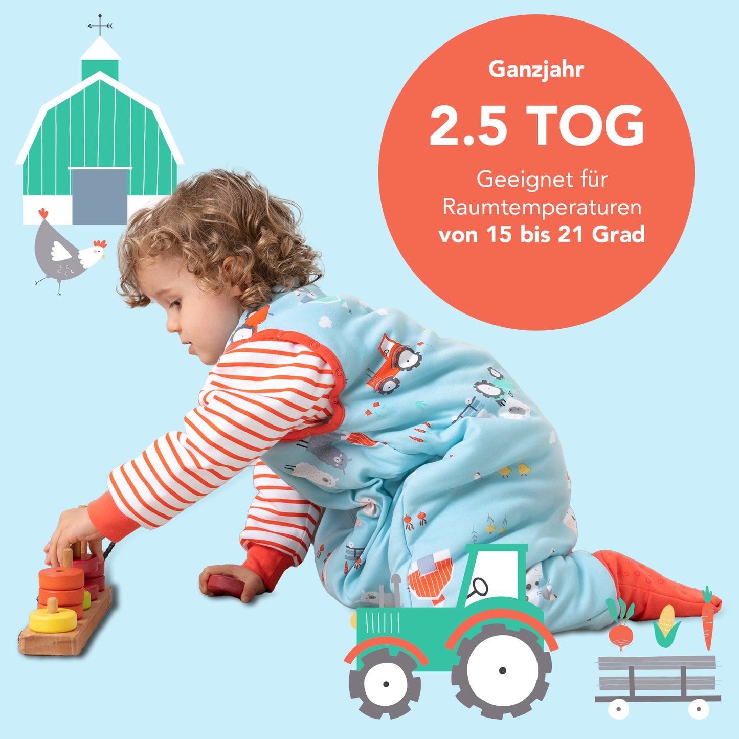 Bio Schlafsack mit Füßen und umklappbaren Bündchen 2.5 TOG