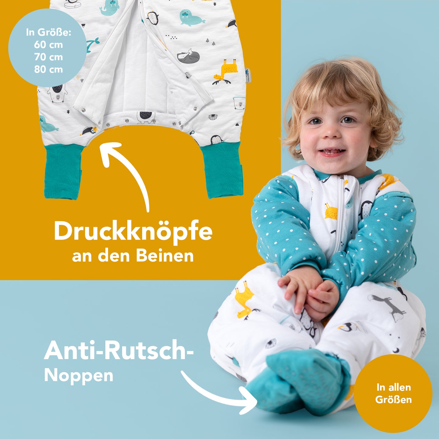 Bio Schlafsack mit Füßen und umklappbaren Bündchen 2.5 TOG