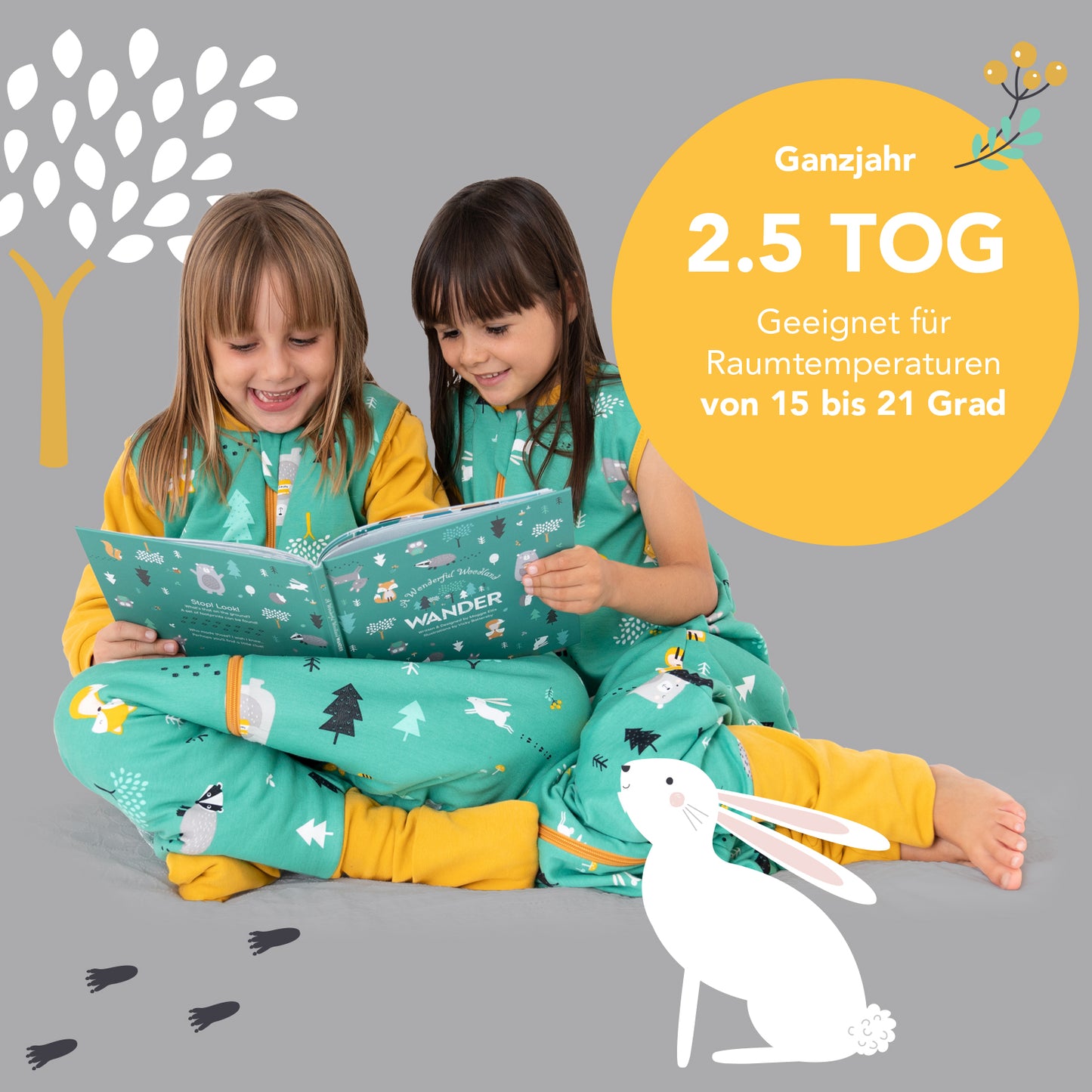 Bio Schlafsack mit Füßen und umklappbaren Bündchen 2.5 TOG