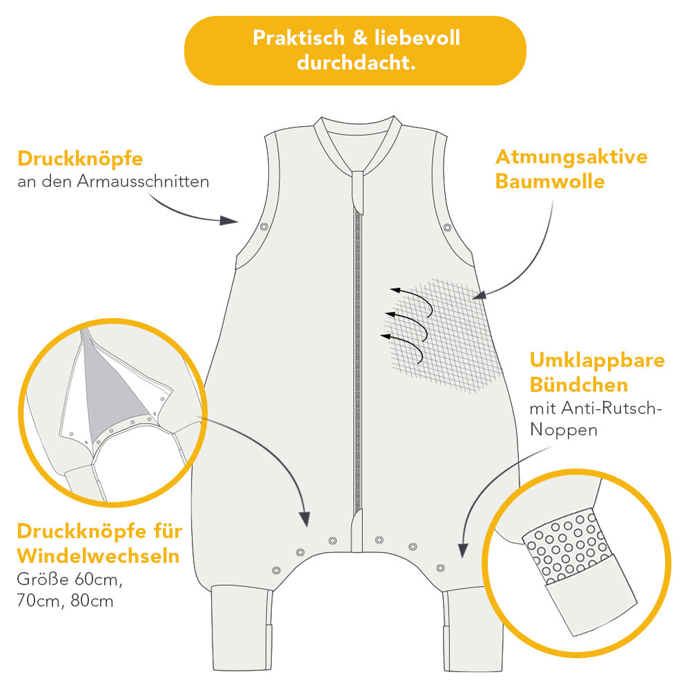 Schlafsack mit Füßen und umklappbaren Bündchen 1.0 TOG