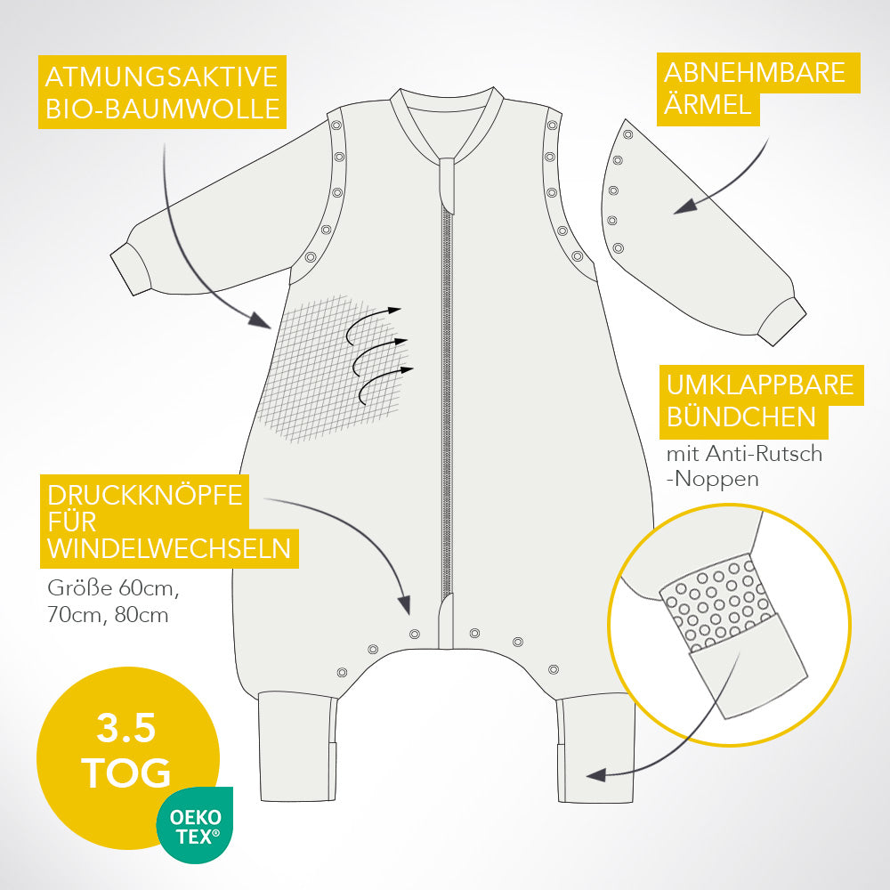 Bio Schlafsack mit Füßen und umklappbaren Bündchen 3.5 TOG