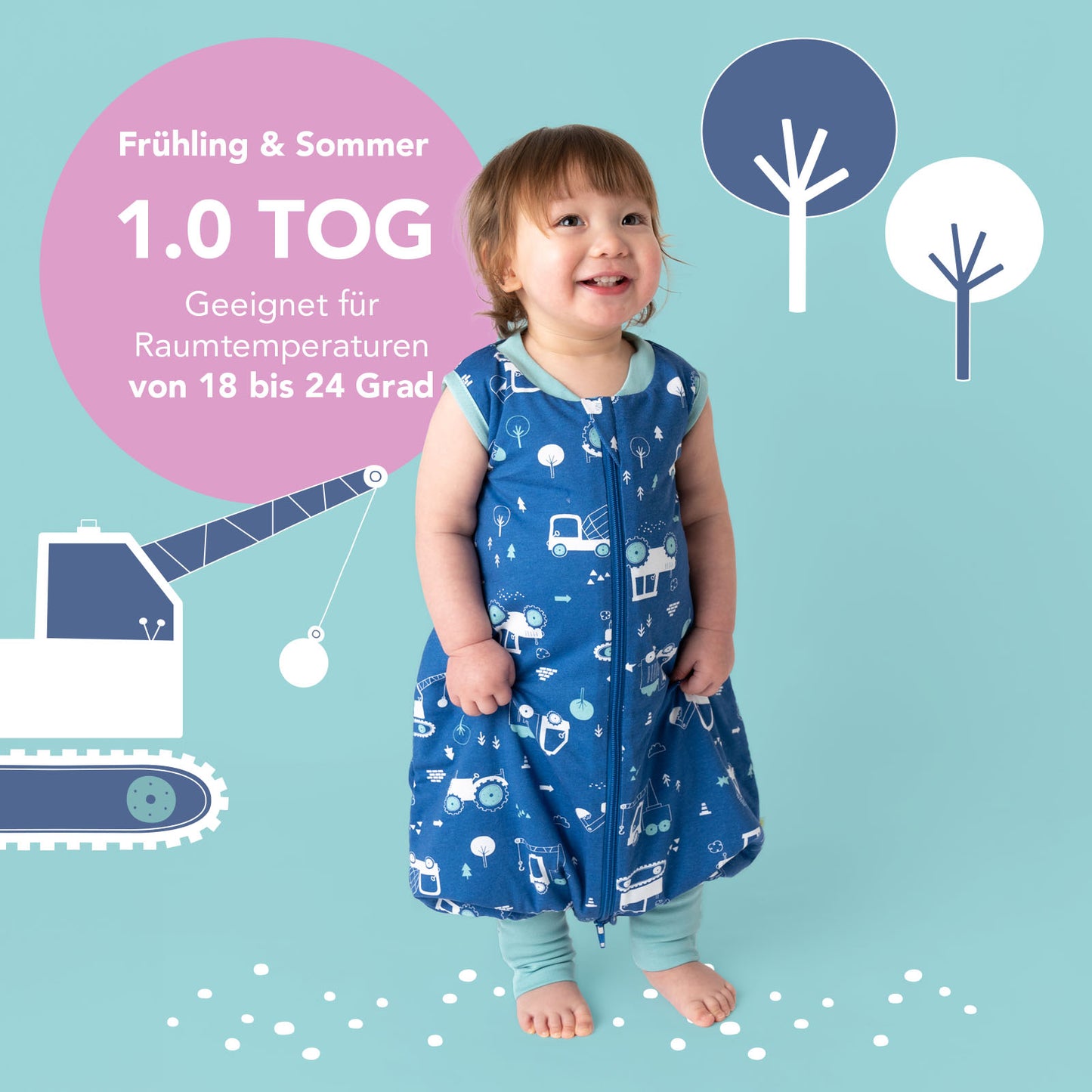 Schlafsack mit Füßen und umklappbaren Bündchen 1.0 TOG