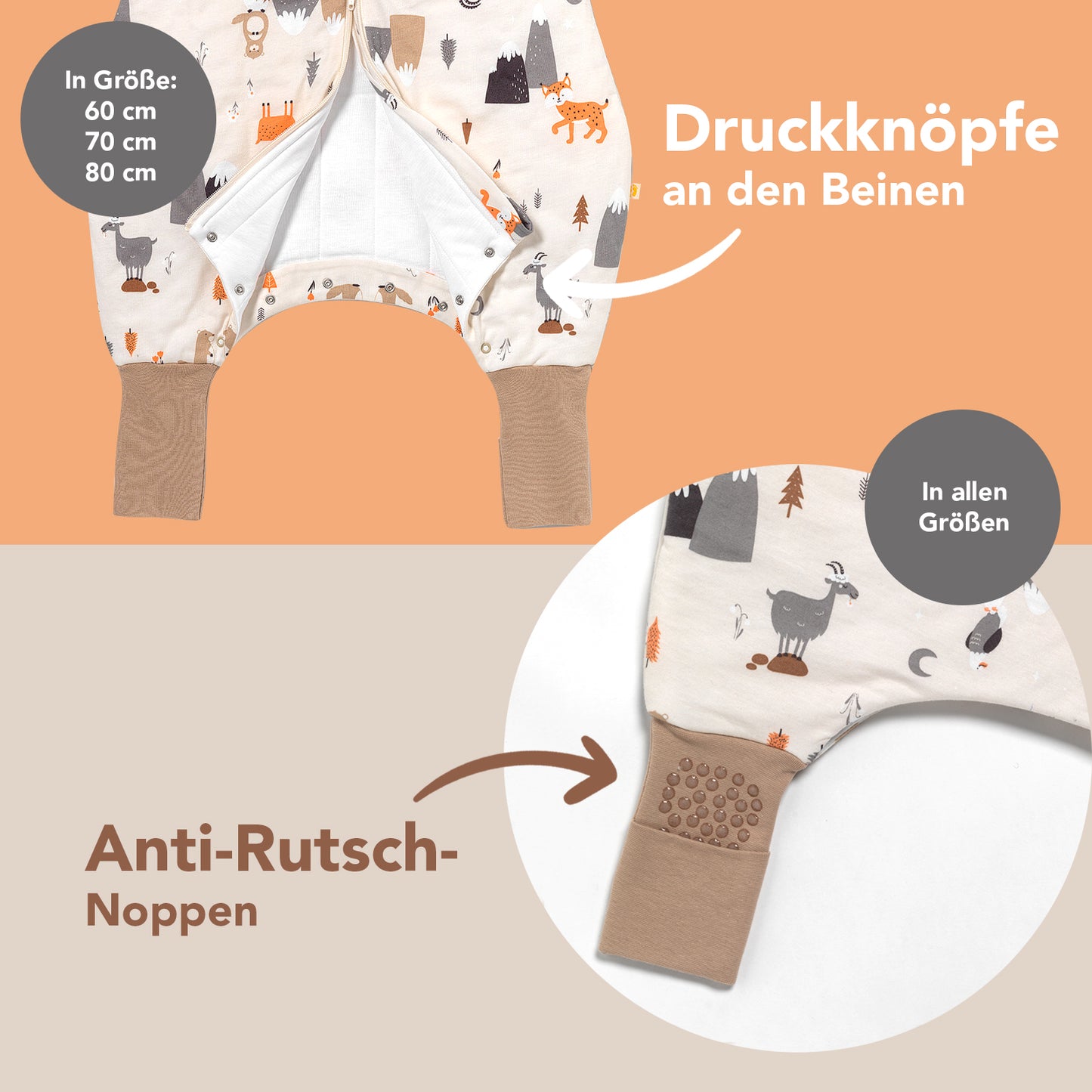 Schlafsack mit Füßen und umklappbaren Bündchen 1.0 TOG