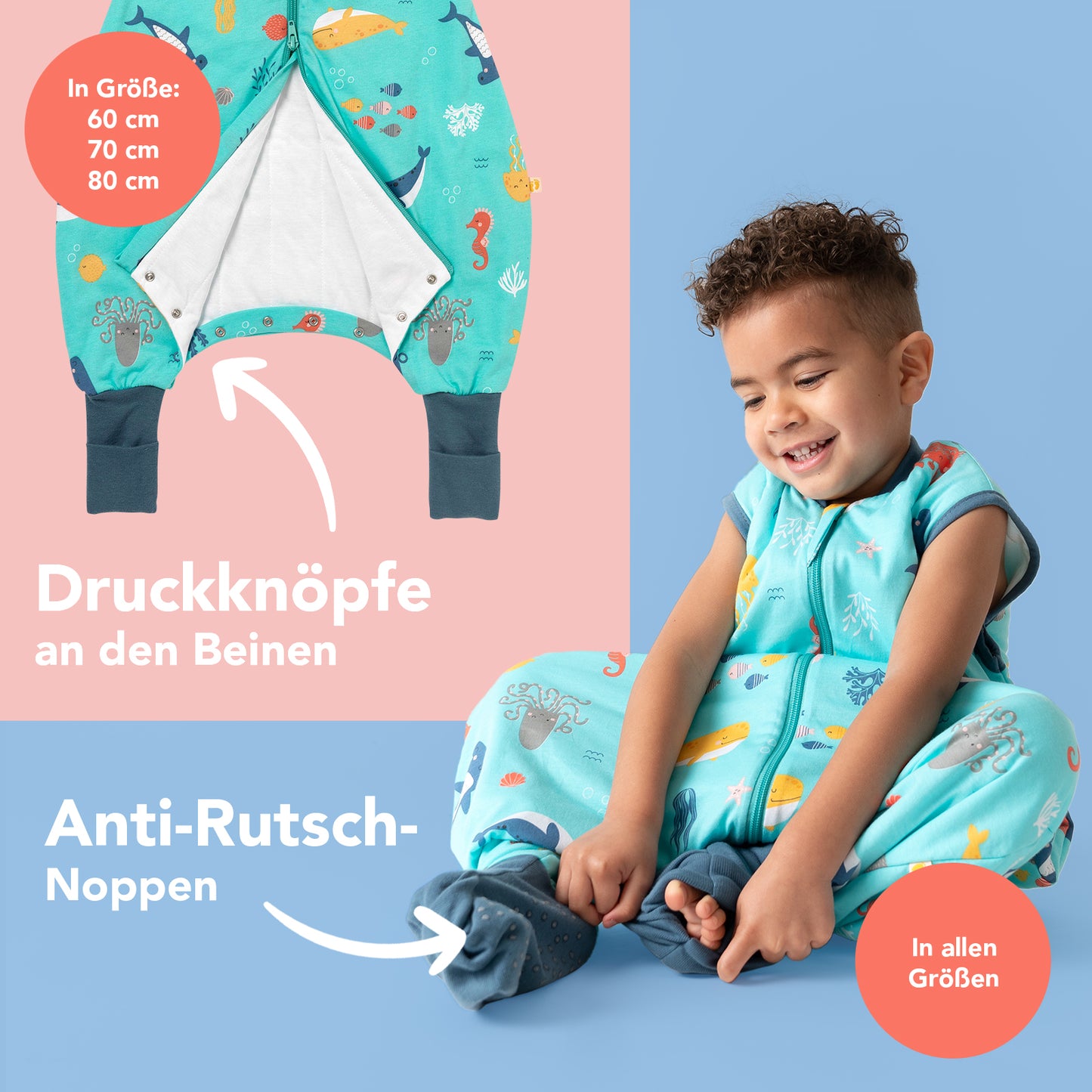 Schlafsack mit Füßen und umklappbaren Bündchen 1.0 TOG