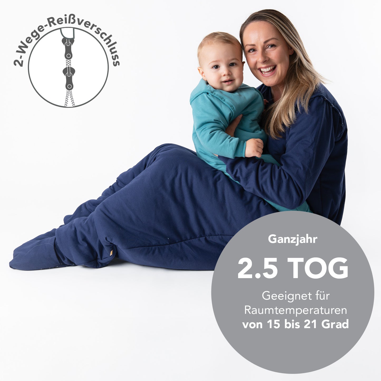Schlafsack mit Füßen für Erwachsene mit umklappbaren Bündchen, 2.5 TOG