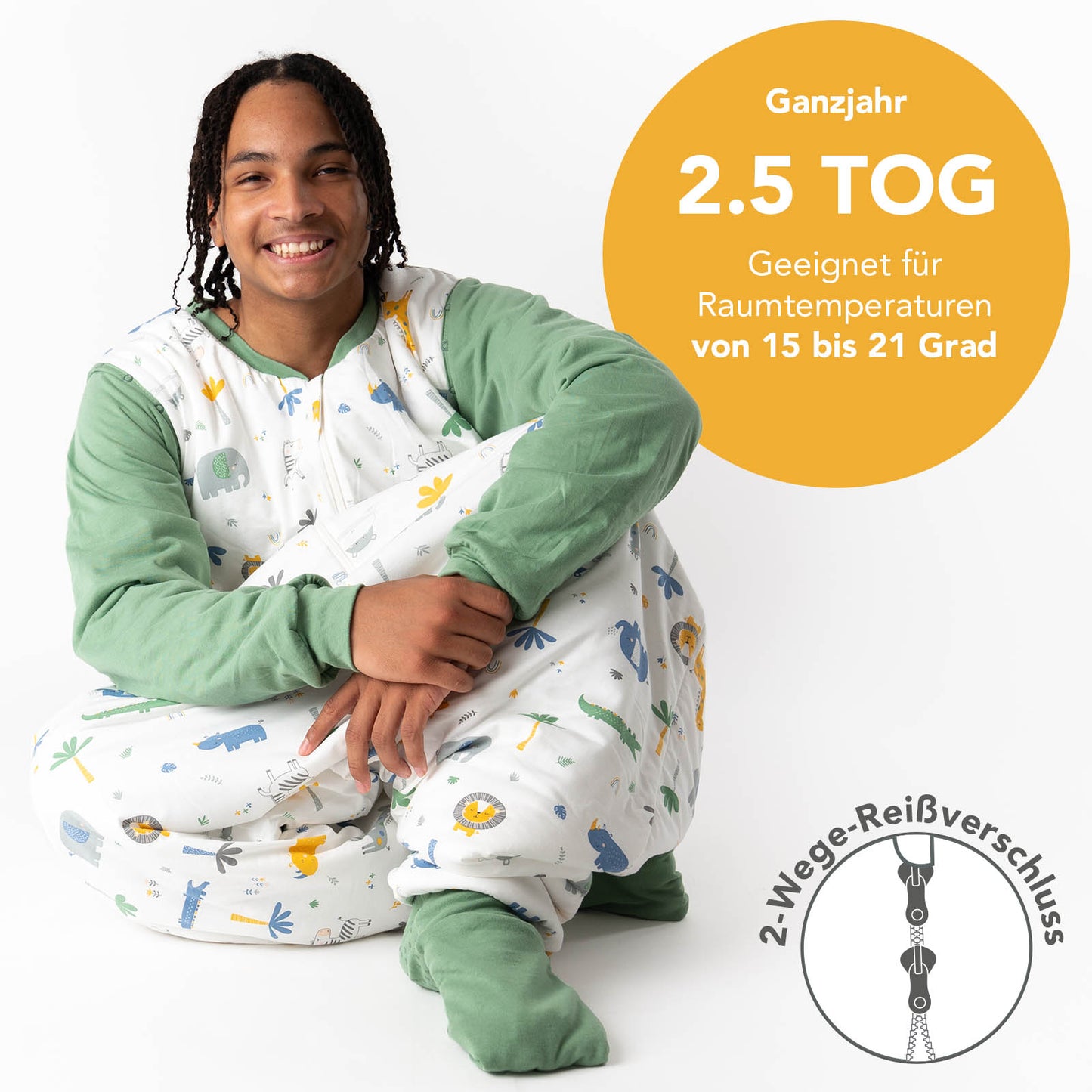 Schlafsack mit Füßen für Erwachsene mit umklappbaren Bündchen, 2.5 TOG