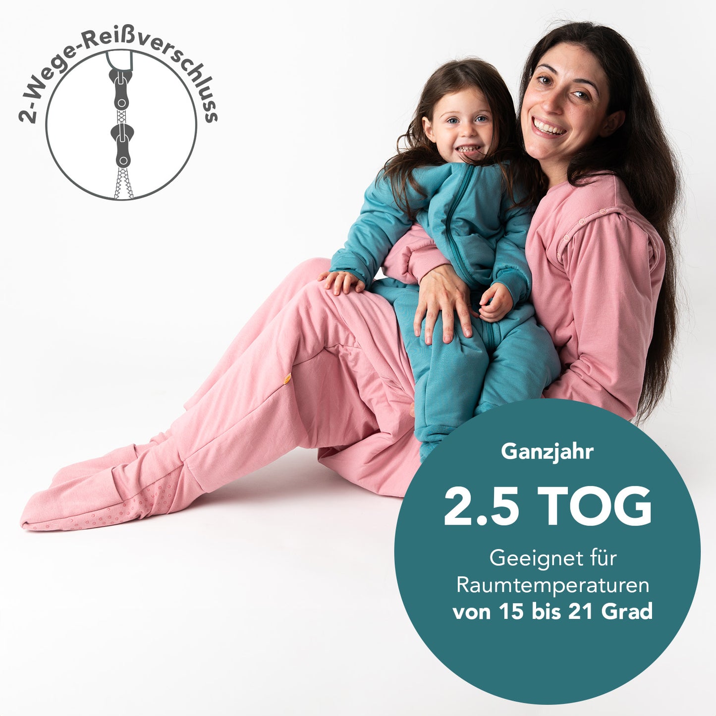 Schlafsack mit Füßen für Erwachsene mit umklappbaren Bündchen, 2.5 TOG