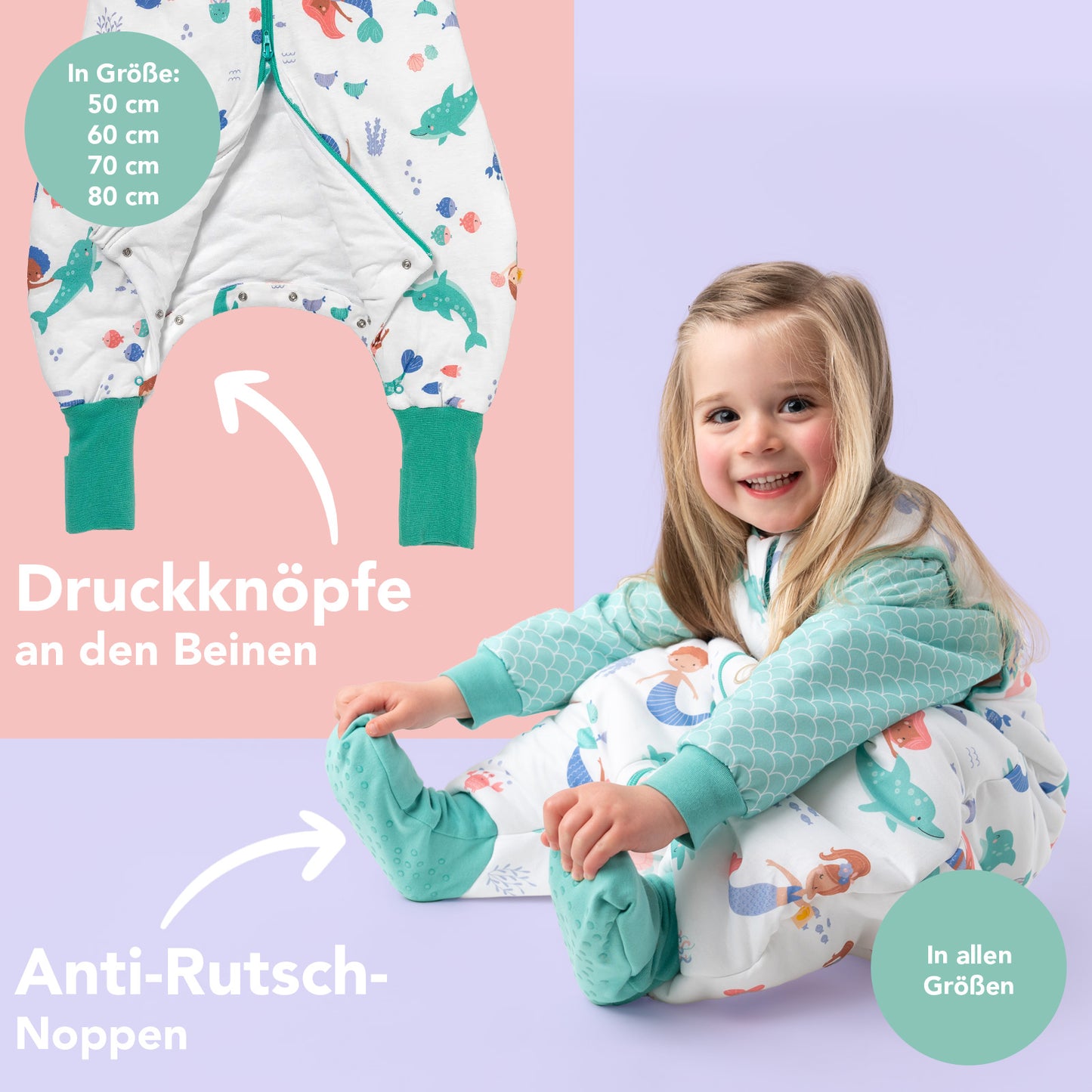 Schlafsack mit Füßen und umklappbaren Bündchen, 2.5 TOG