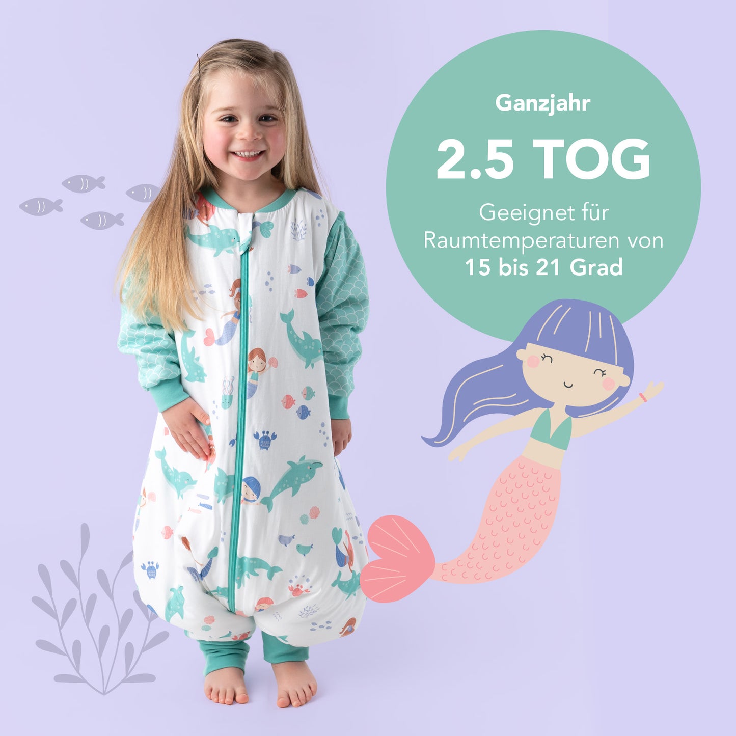 Schlafsack mit Füßen und umklappbaren Bündchen, 2.5 TOG