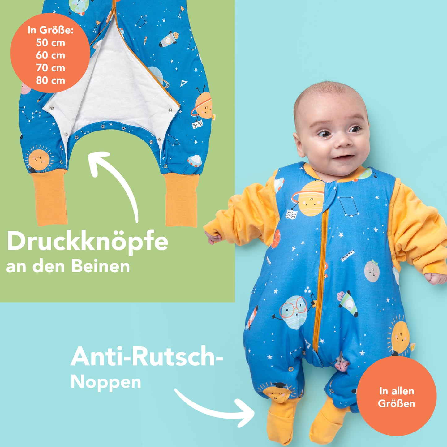 Schlafsack mit Füßen und umklappbaren Bündchen, 2.5 TOG