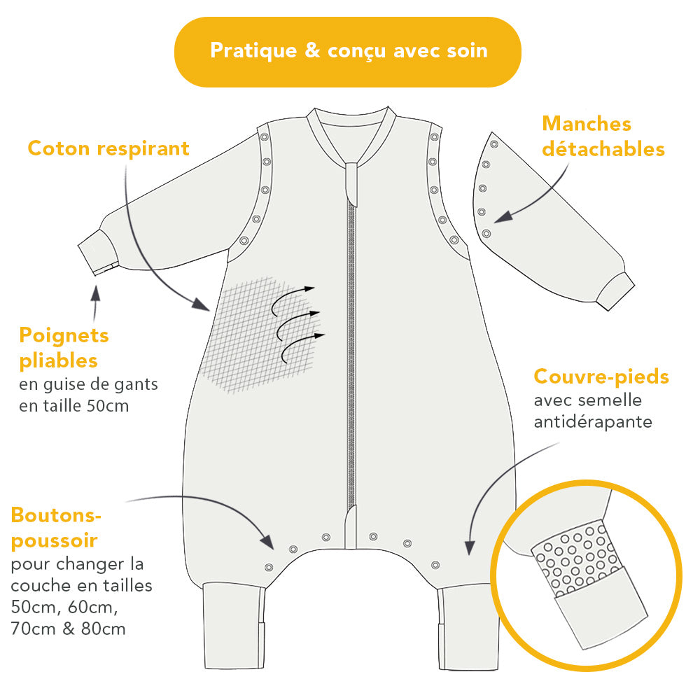 Schlafsack mit Füßen, umklappbaren Bündchen und Ärmeln, 1.0 TOG