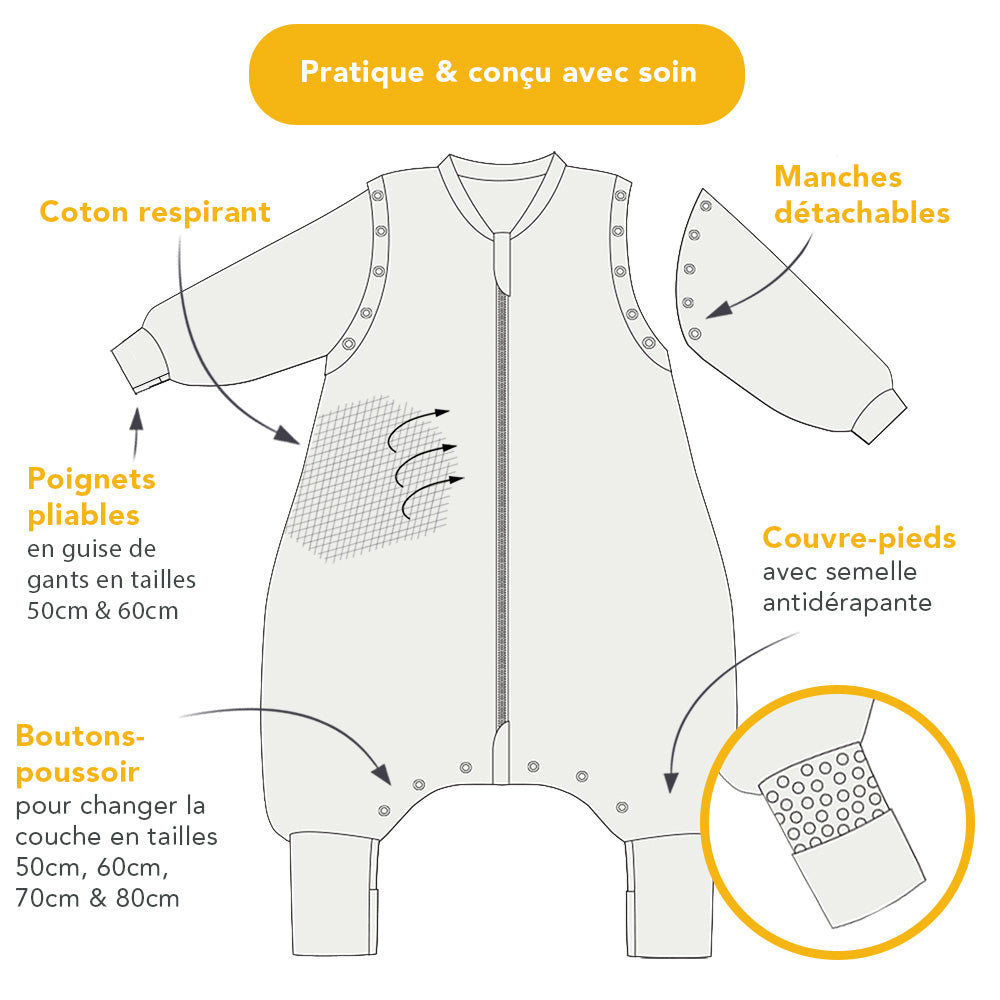 Schlafsack mit Füßen, umklappbaren Bündchen und Ärmeln, 1.0 TOG