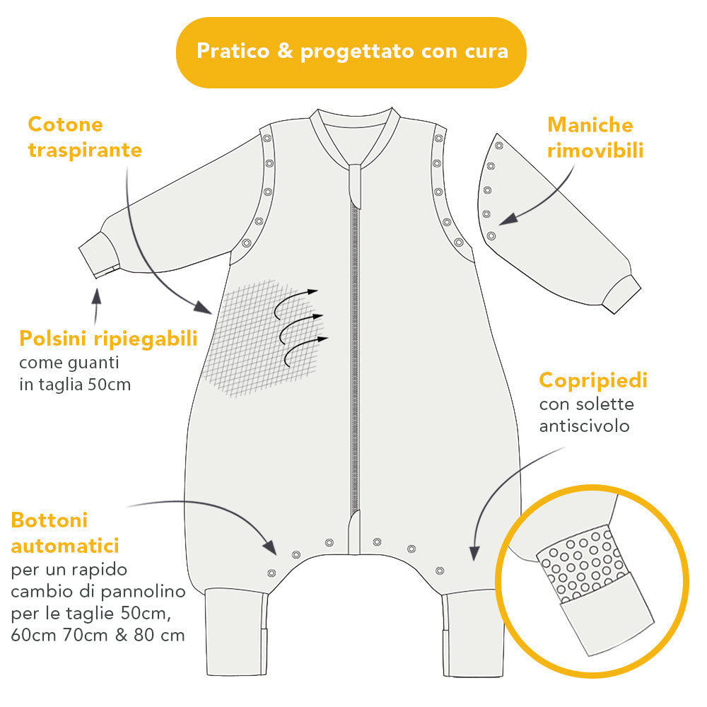 Schlafsack mit Füßen, umklappbaren Bündchen und Ärmeln, 1.0 TOG