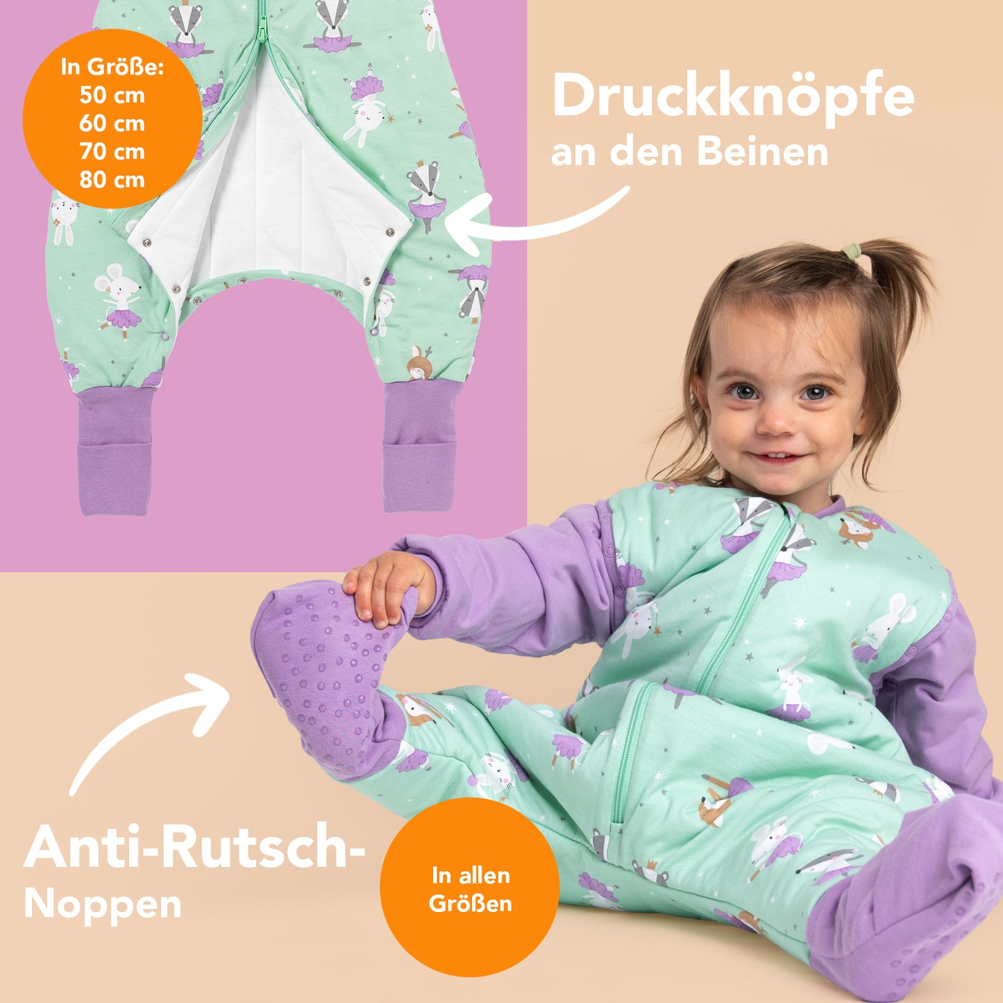 Schlafsack mit Füßen umklappbaren Bündchen und Ärmeln 1.0 TOG_Ballerina_Fußbündchen_1182