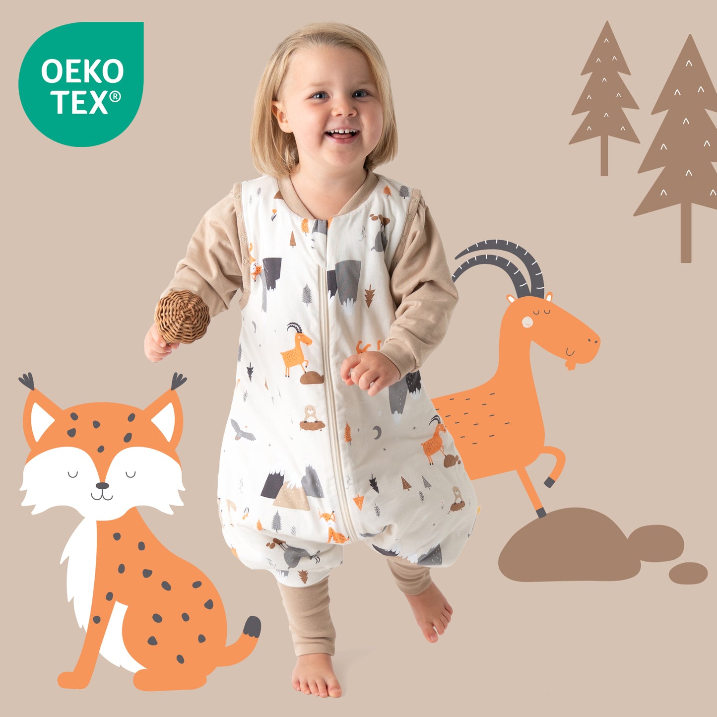 Schlafsack mit Füßen umklappbaren Bündchen und Ärmeln 1.0 TOG_Bergtiere_OEKOTEX_1182