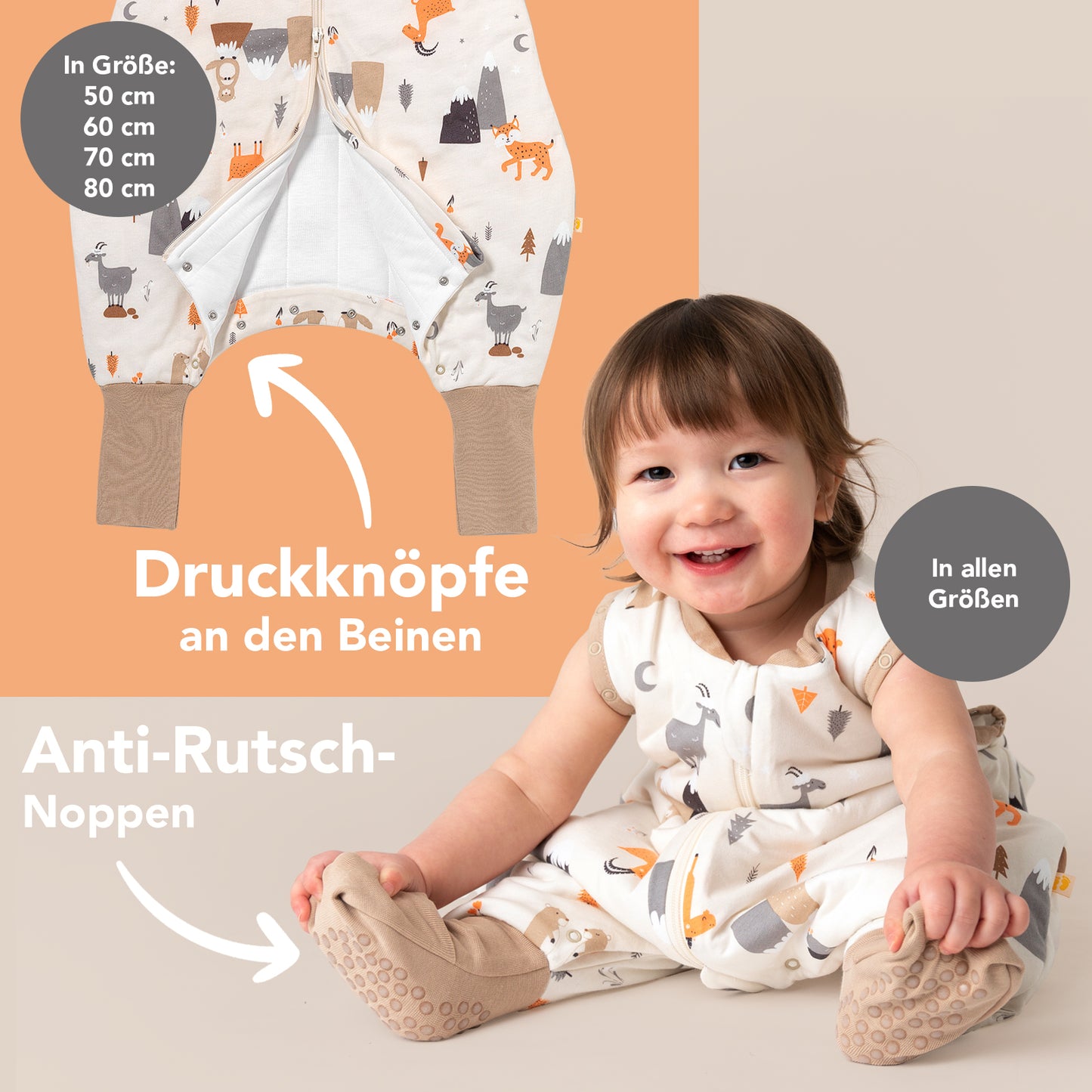 Schlafsack mit Füßen umklappbaren Bündchen und Ärmeln 1.0 TOG_Bergtiere_Fußbündchen_1182