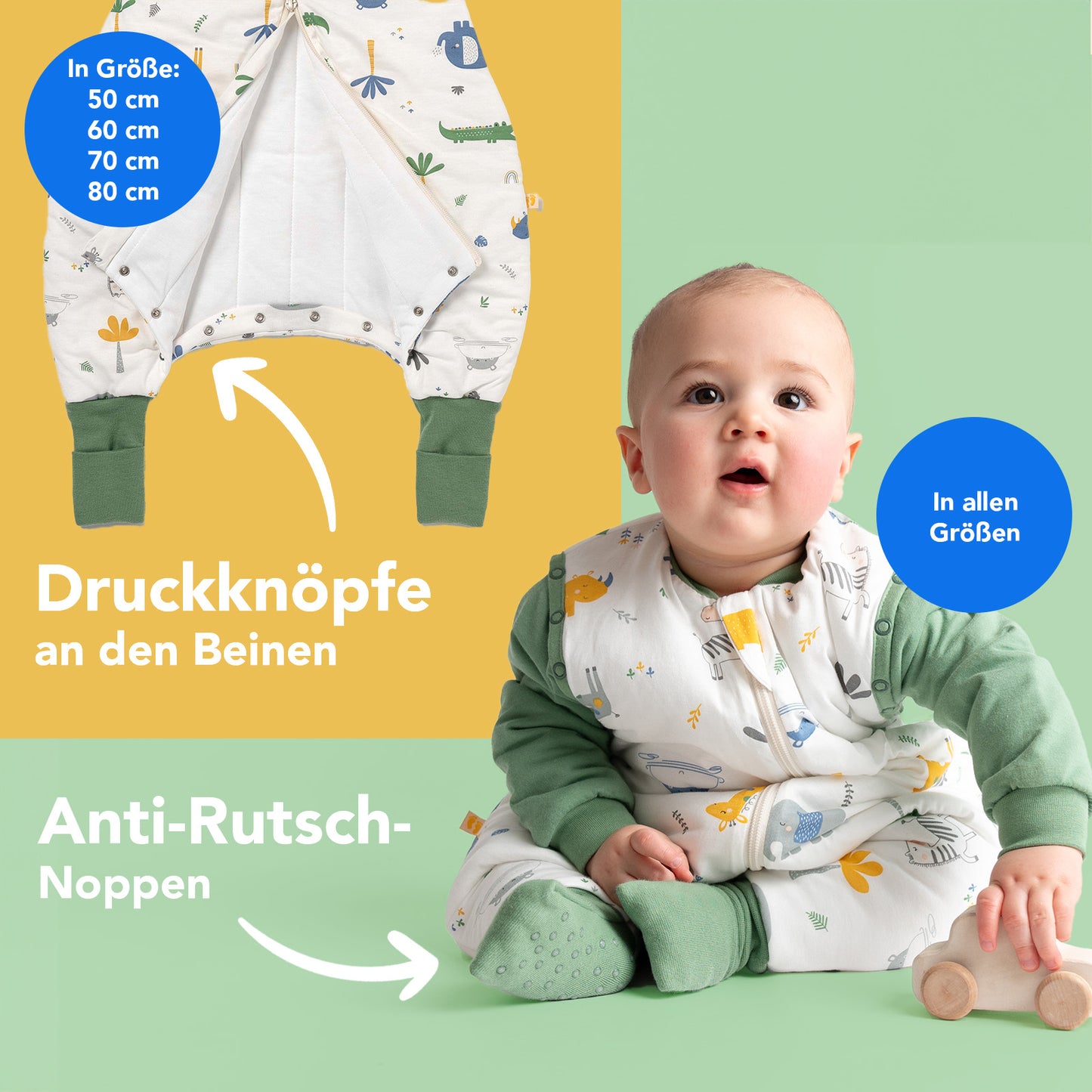 Schlafsack mit Füßen umklappbaren Bündchen und Ärmeln 1.0 TOG_Dschungel_Fußbündchen_1182