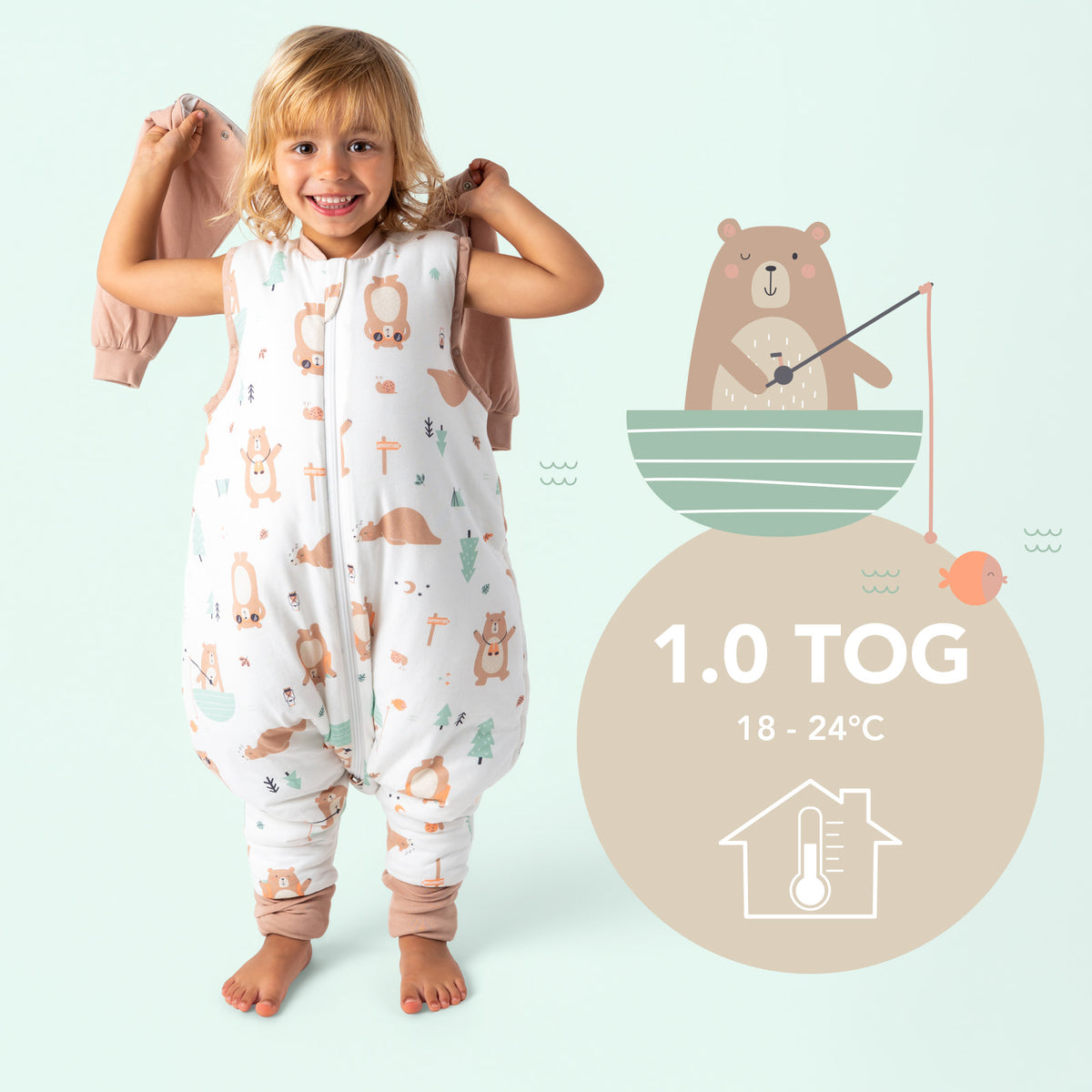 Schlafsack mit Füßen umklappbaren Bündchen und Ärmeln 1.0 TOG_Entdecker Bär_TOG_1182