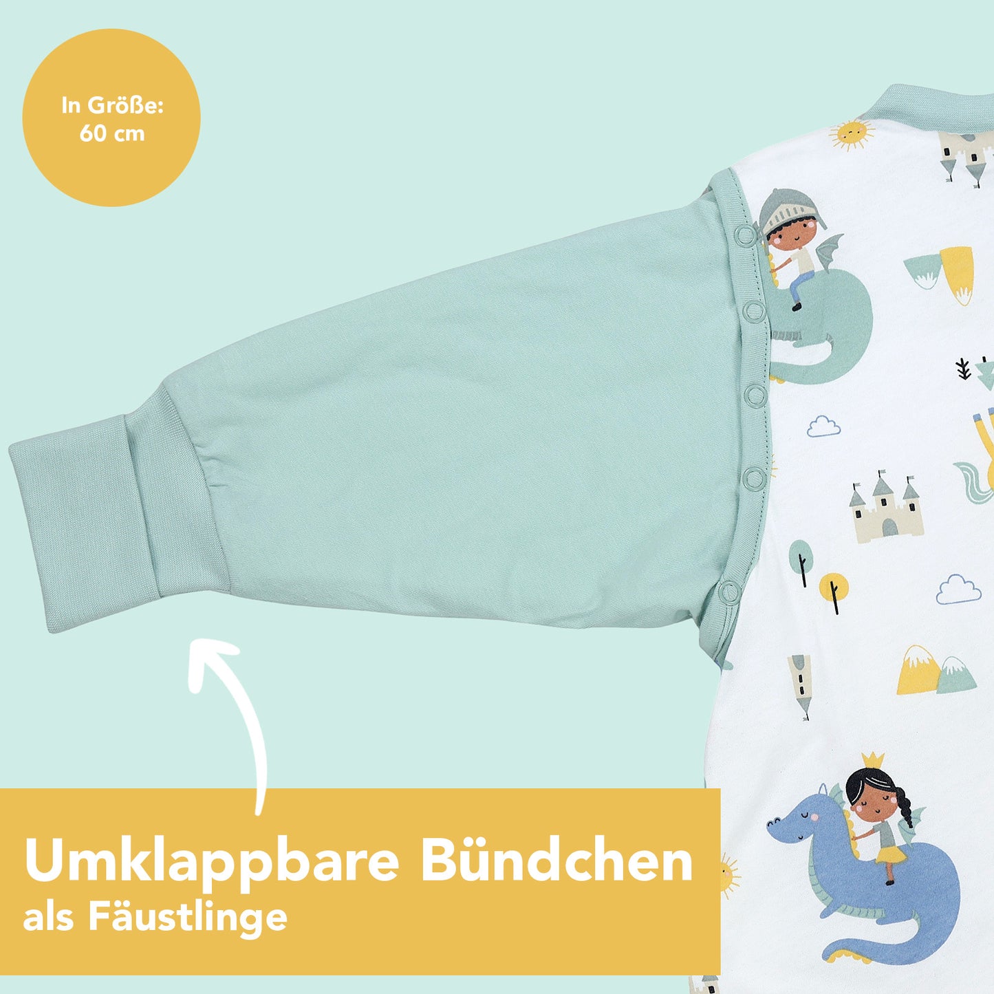 Schlafsack mit Füßen umklappbaren Bündchen und Ärmeln 1.0 TOG_Fantasia_Armausschnitt_1182
