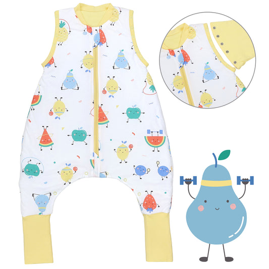 Schlafsack mit Füßen umklappbaren Bündchen und Ärmeln 1.0 TOG_Fruchtathleten_Vorderseite mit Armausschnitt_1182