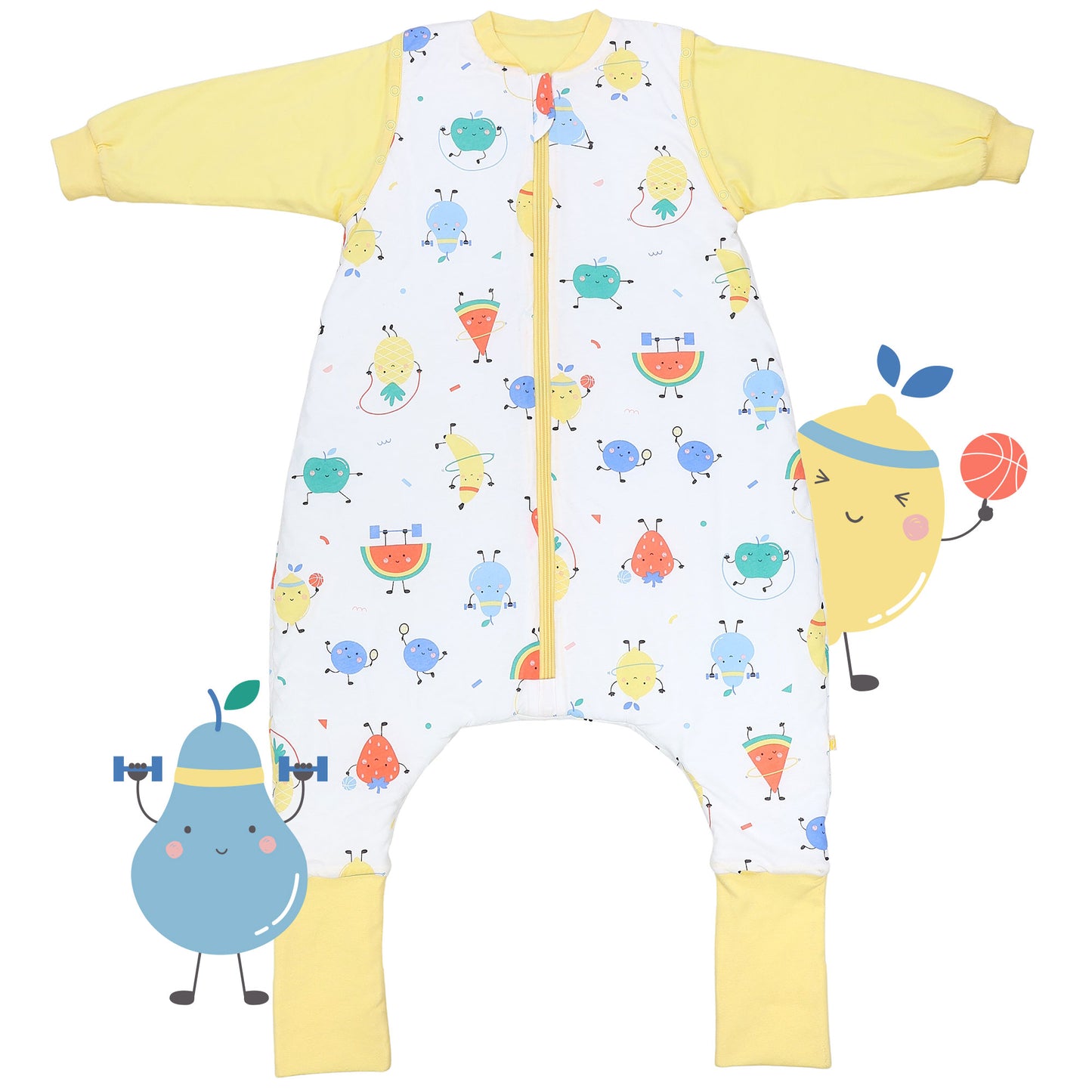 Schlafsack mit Füßen umklappbaren Bündchen und Ärmeln 1.0 TOG_Fruchtathleten_Vorderseite_1182