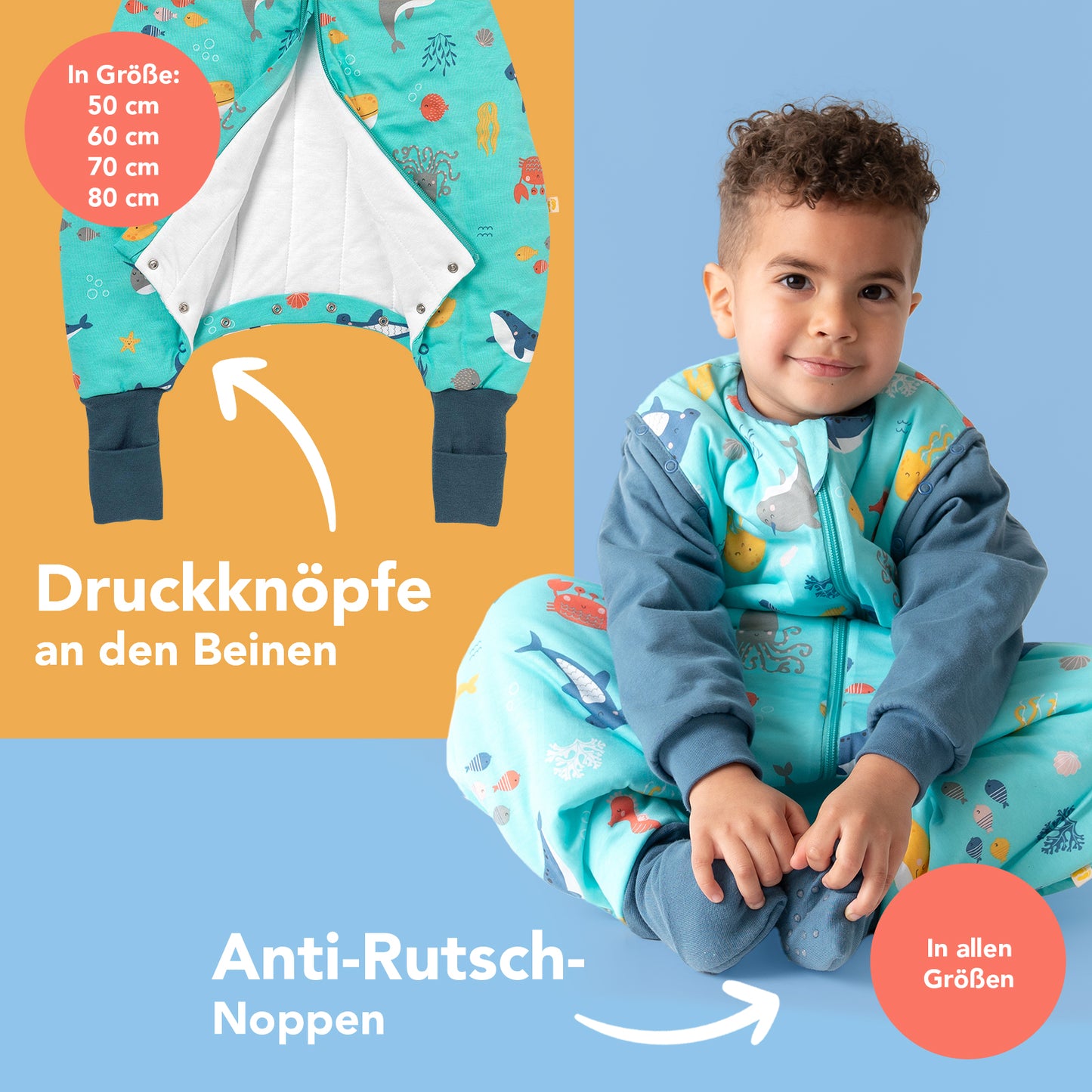 Schlafsack mit Füßen umklappbaren Bündchen und Ärmeln 1.0 TOG_Meerestiere_Fußbündchen_1182