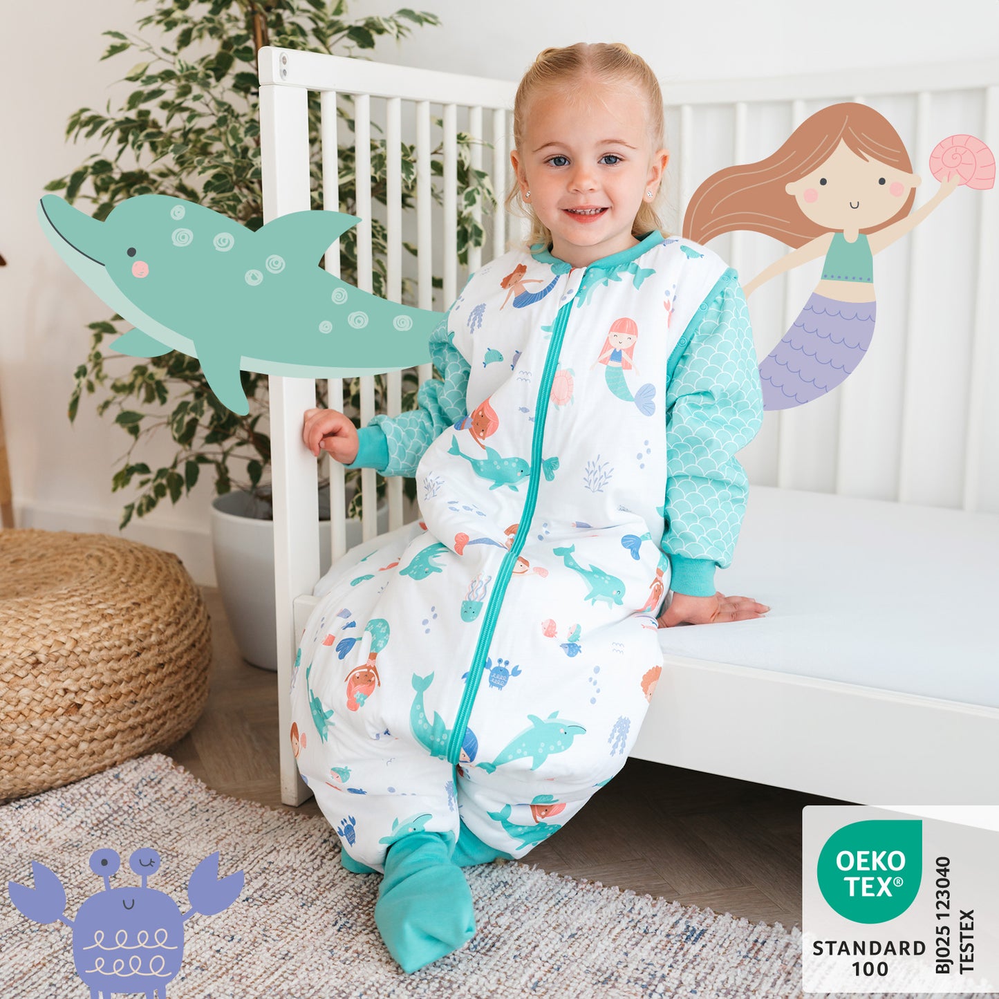 Schlafsack mit Füßen, umklappbaren Bündchen und Ärmeln, 1.0 TOG