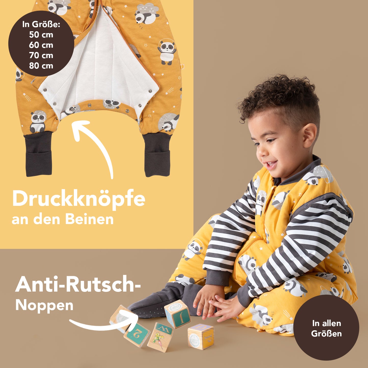 Schlafsack mit Füßen umklappbaren Bündchen und Ärmeln 1.0 TOG_Panda_Fußbündchen_1182