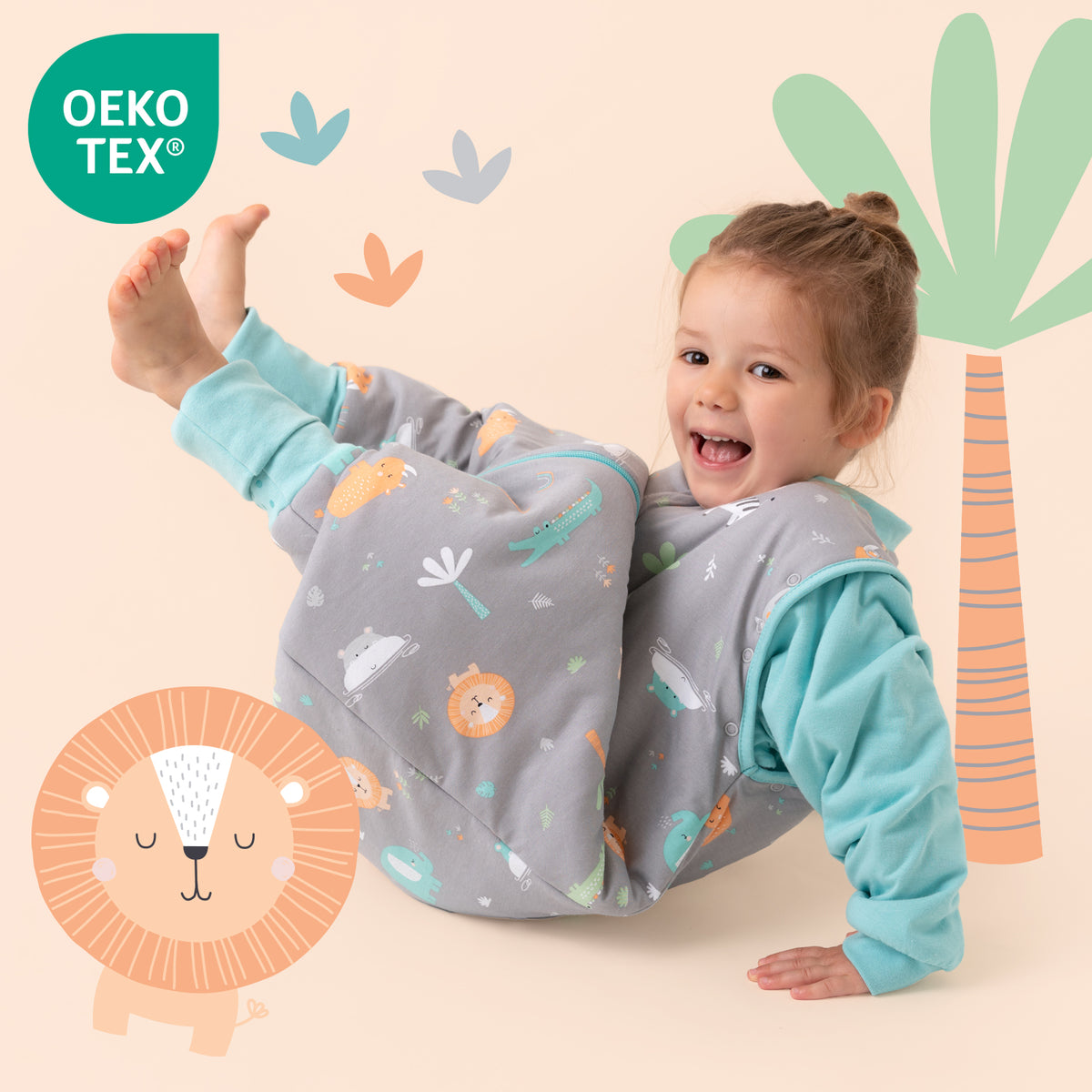 Schlafsack mit Füßen umklappbaren Bündchen und Ärmeln 1.0 TOG_Safari_OEKOTEX_1182