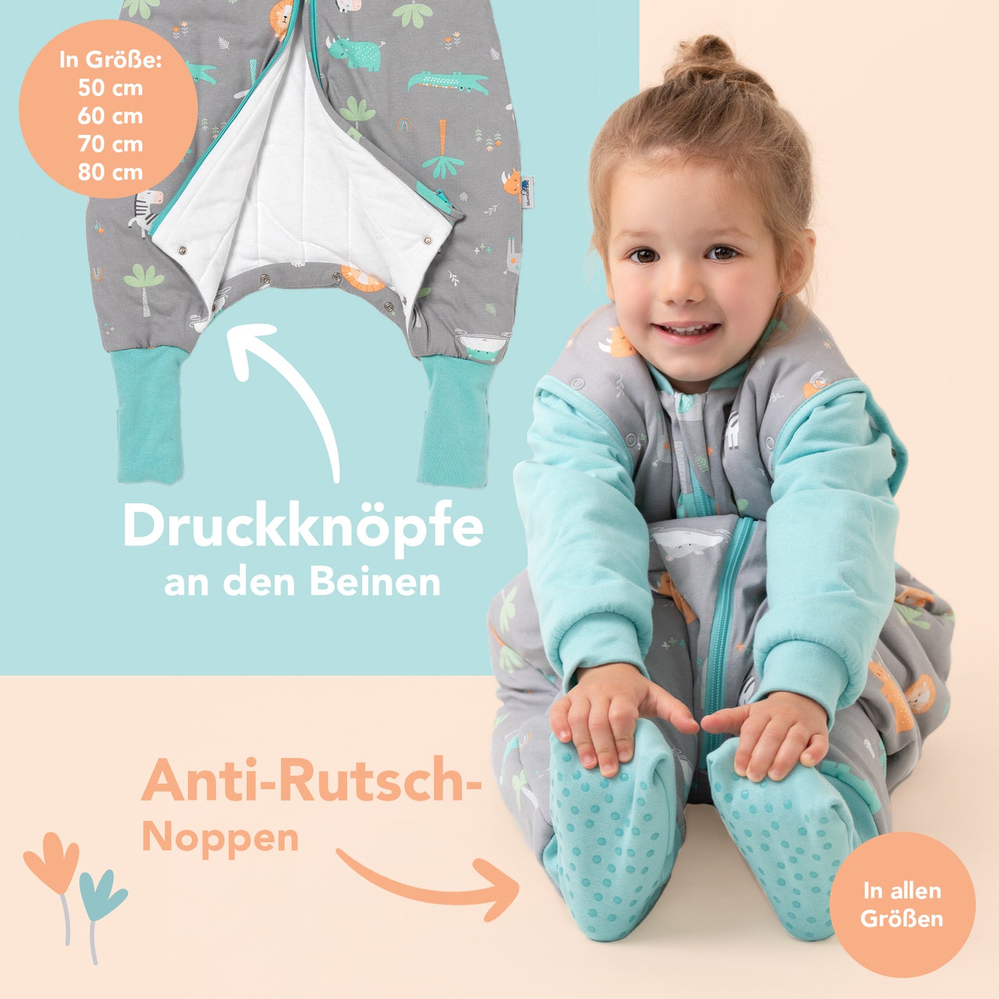 Schlafsack mit Füßen umklappbaren Bündchen und Ärmeln 1.0 TOG_Safari_Fußbündchen_1182