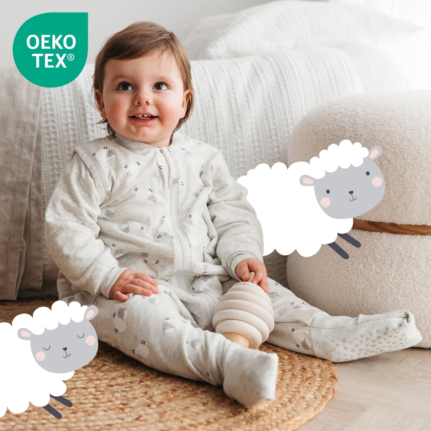 Schlafsack mit Füßen umklappbaren Bündchen und Ärmeln 1.0 TOG_Känguru_OEKOTEX_1182