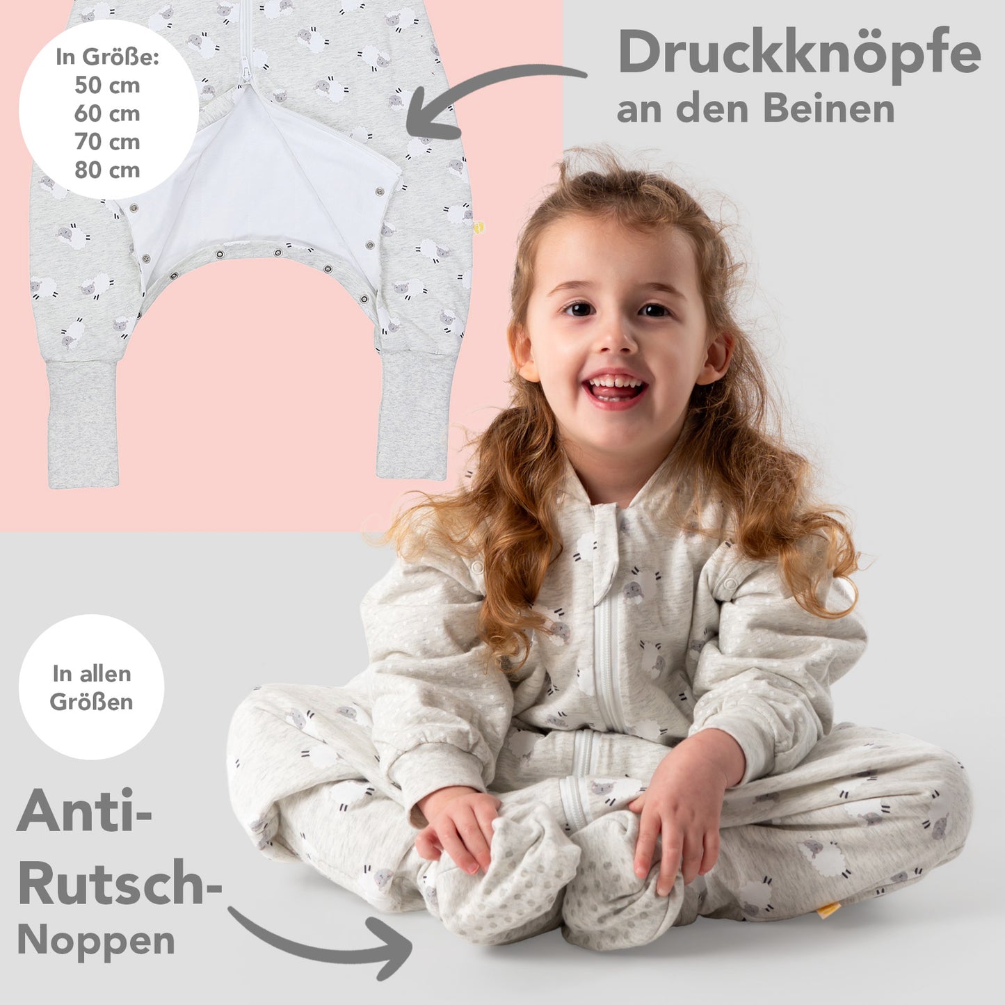 Schlafsack mit Füßen umklappbaren Bündchen und Ärmeln 1.0 TOG_Schäfchen_Fußbündchen_1182