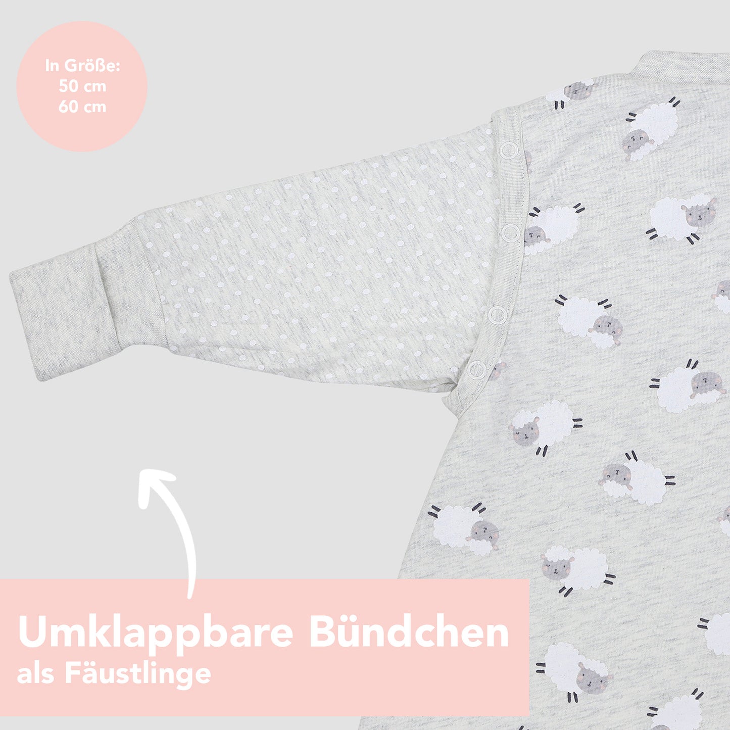 Schlafsack mit Füßen umklappbaren Bündchen und Ärmeln 1.0 TOG_Schäfchen_Armausschnitt_1182