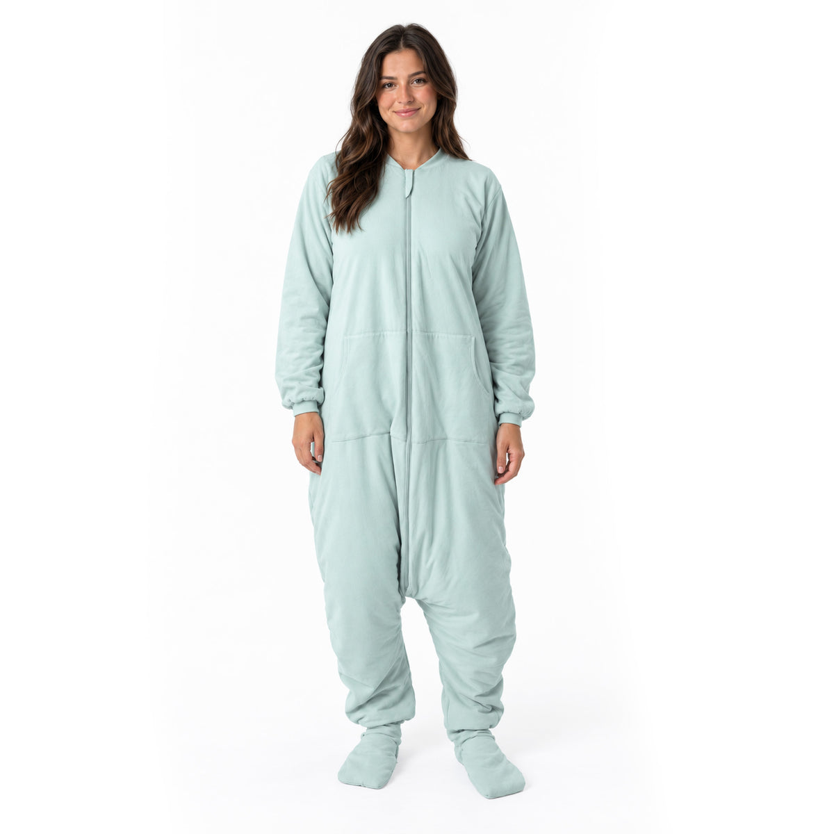 Schlafsack mit Füßen für Erwachsene mit umklappbaren Bündchen 2.5 TOG_Salbei_Beispielfoto_1188
