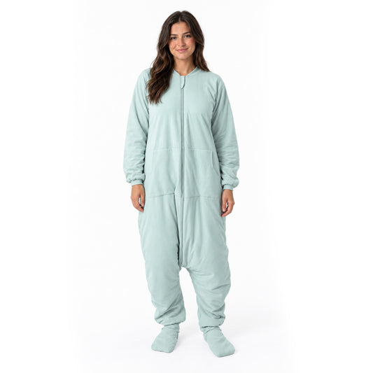 Schlafsack mit Füßen für Erwachsene mit umklappbaren Bündchen 2.5 TOG_Salbei_Beispielfoto_1188