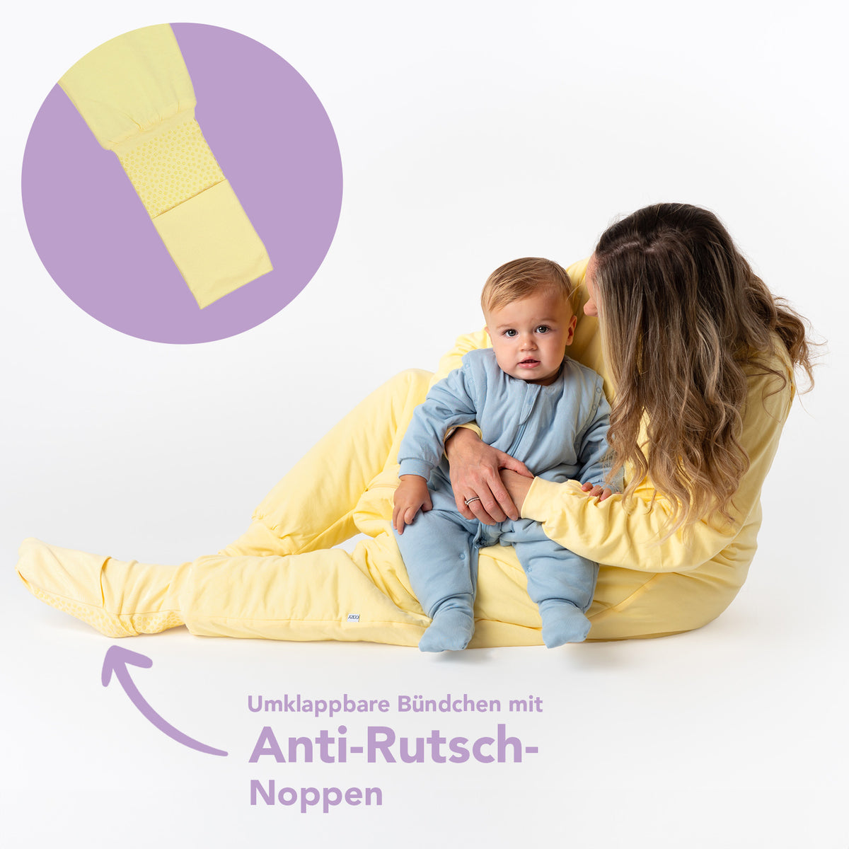 Schlafsack mit Füßen für Erwachsene mit umklappbaren Bündchen 3.5 TOG_Popcorn_Fußbündchen_1189