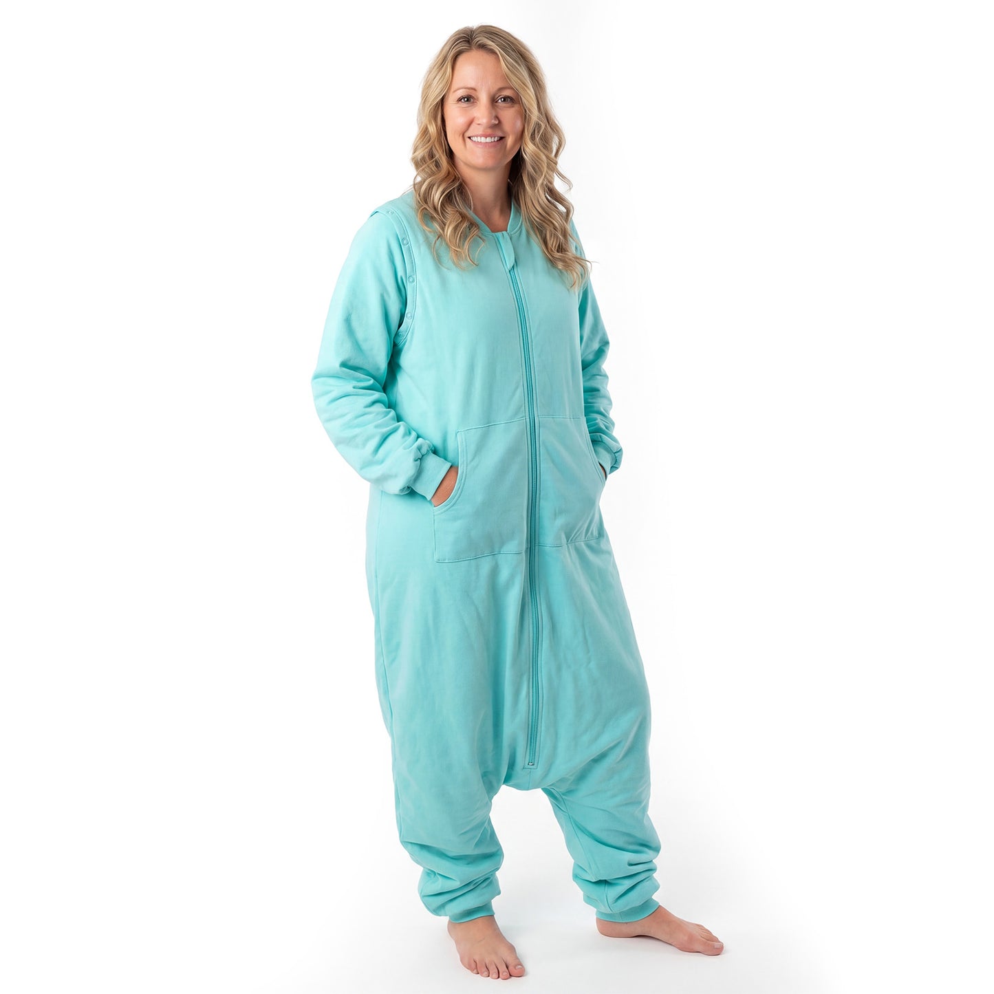 Schlafsack mit Füßen für Erwachsene mit umklappbaren Bündchen und Ärmeln 1.0 TOG_Aqua_Beispielfoto_1190