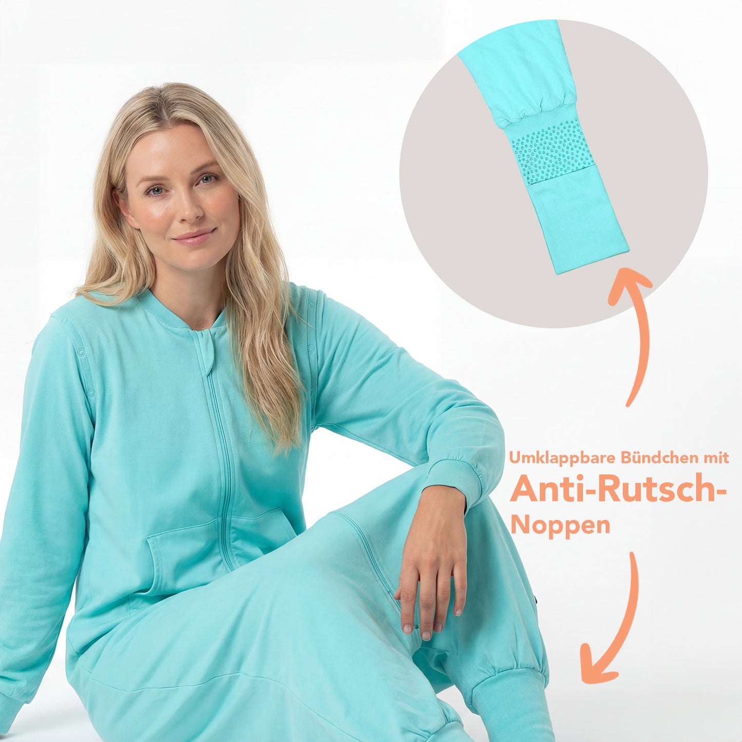 Schlafsack mit Füßen für Erwachsene mit umklappbaren Bündchen und Ärmeln 1.0 TOG_Aqua_Fußbündchen_1190