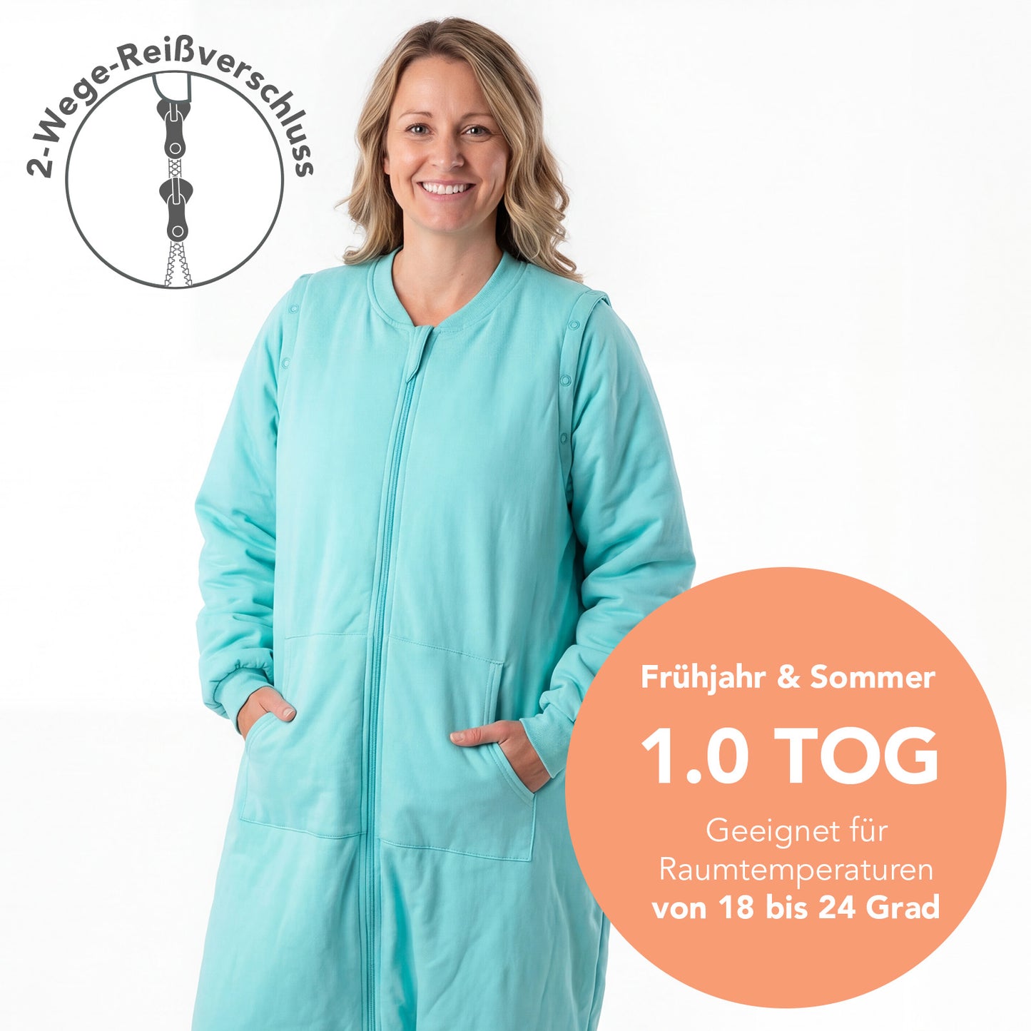 Schlafsack mit Füßen für Erwachsene mit umklappbaren Bündchen und Ärmeln 1.0 TOG_Aqua_TOG_1190