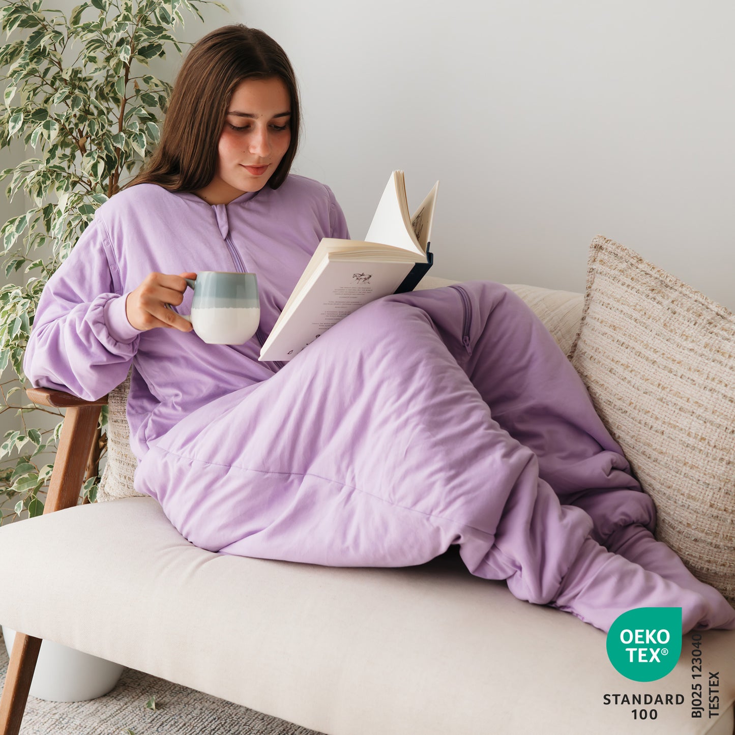 Schlafsack mit Füßen für Erwachsene mit umklappbaren Bündchen und Ärmeln 1.0 TOG_Lavendel_OEKOTEX_1190