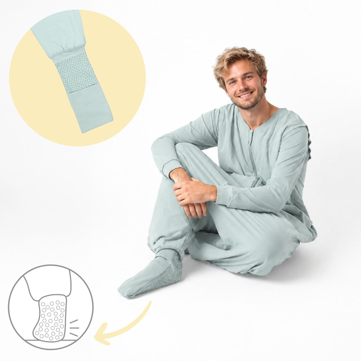 Schlafsack mit Füßen für Erwachsene mit umklappbaren Bündchen und Ärmeln 1.0 TOG_Salbei_Fußbündchen_1190
