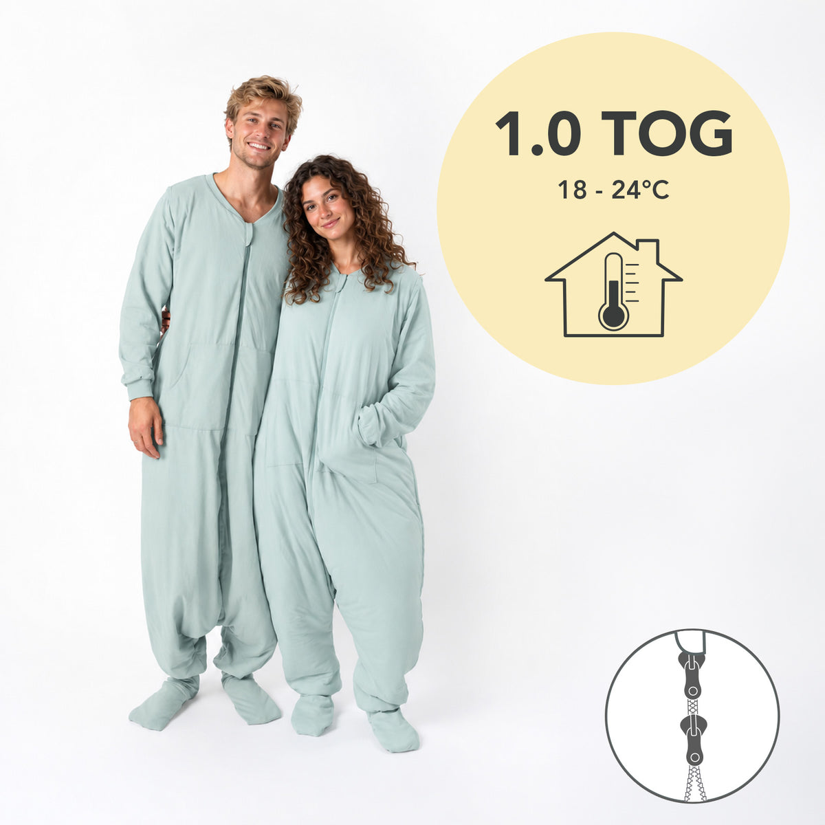 Schlafsack mit Füßen für Erwachsene mit umklappbaren Bündchen und Ärmeln 1.0 TOG_Salbei_TOG_1190