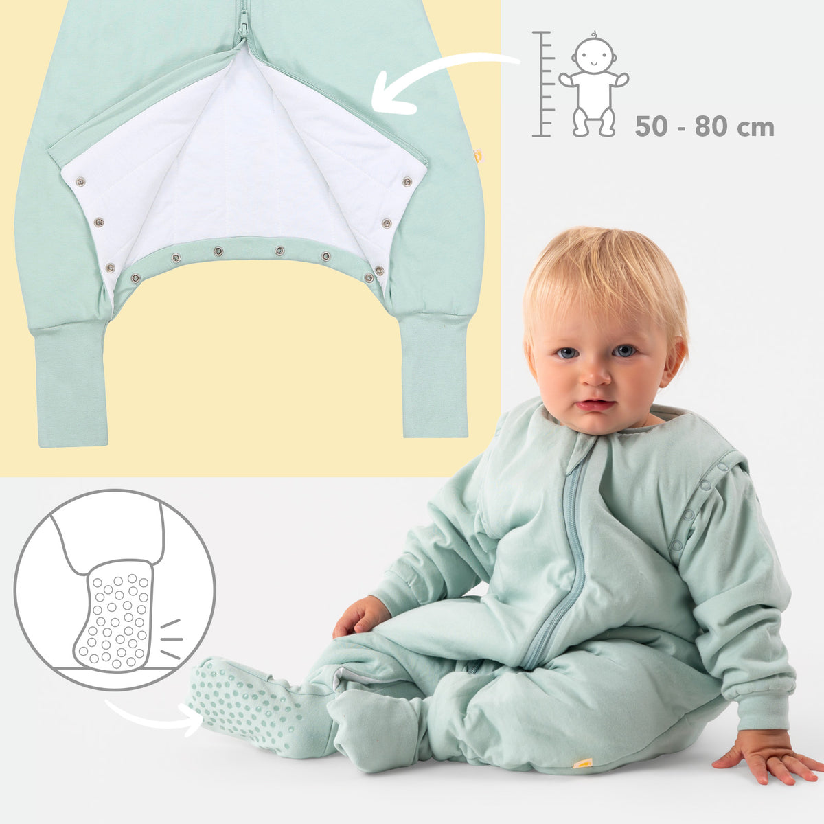 Schlafsack mit Füßen umklappbaren Bündchen und Ärmeln 1.0 TOG_Salbei_Fußbündchen_1200