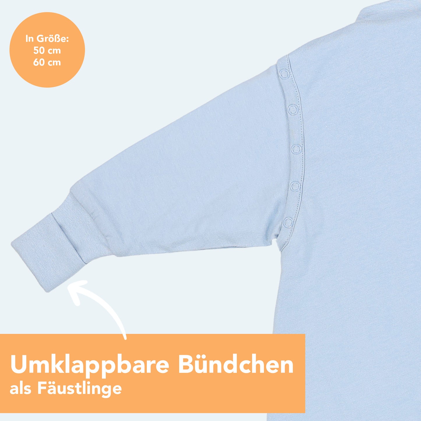Schlafsack mit Füßen und umklappbaren Bündchen 2.5 TOG_Blue Ice_Armbündchen_1202