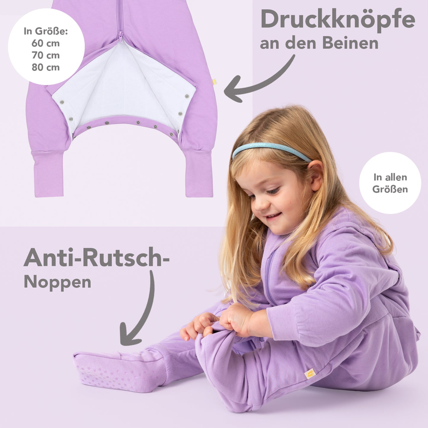 Schlafsack mit Füßen und umklappbaren Bündchen, 2.5 TOG