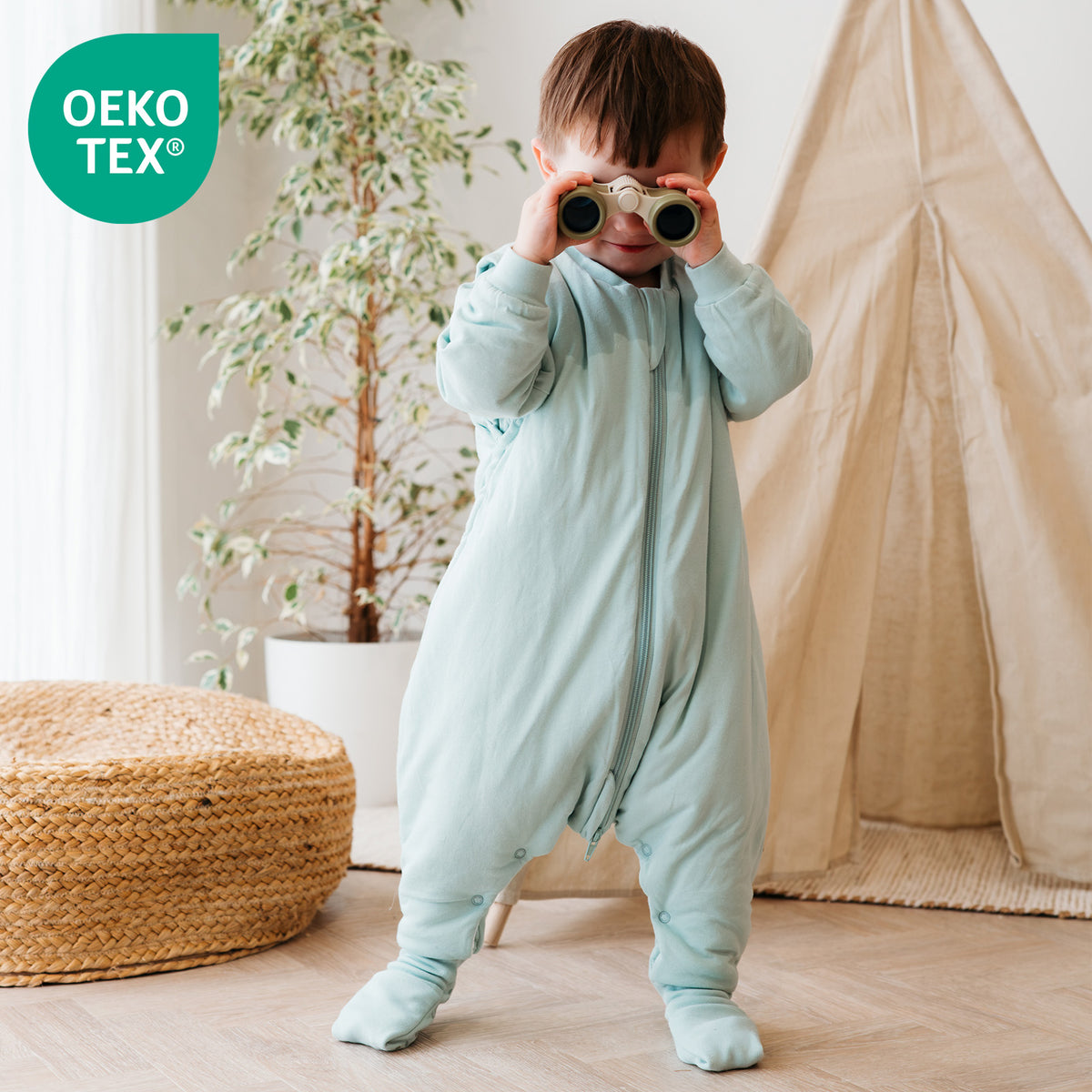 Schlafsack mit Füßen und umklappbaren Bündchen 2.5 TOG_Salbei_OEKOTEX_1202