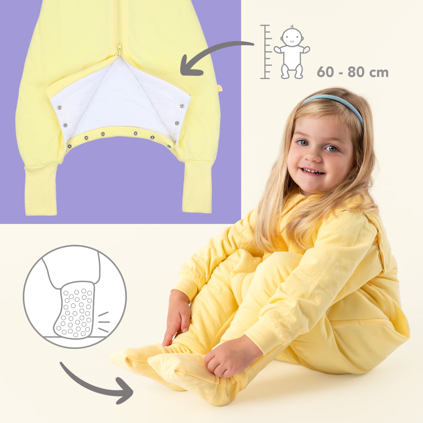 Schlafsack mit Füßen und umklappbaren Bündchen 3.5 TOG_Popcorn_Fußbündchen_1209