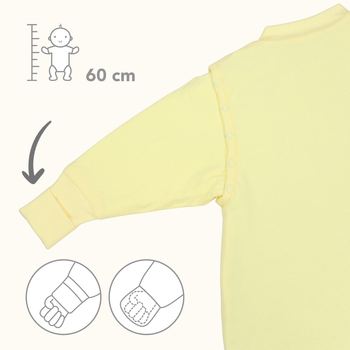Schlafsack mit Füßen und umklappbaren Bündchen 3.5 TOG_Popcorn_Armausschnitt_1209