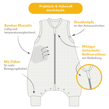 musselin schlafsack mit füßen Musselin Schlafsack mit Füßen, 0.5 TOG